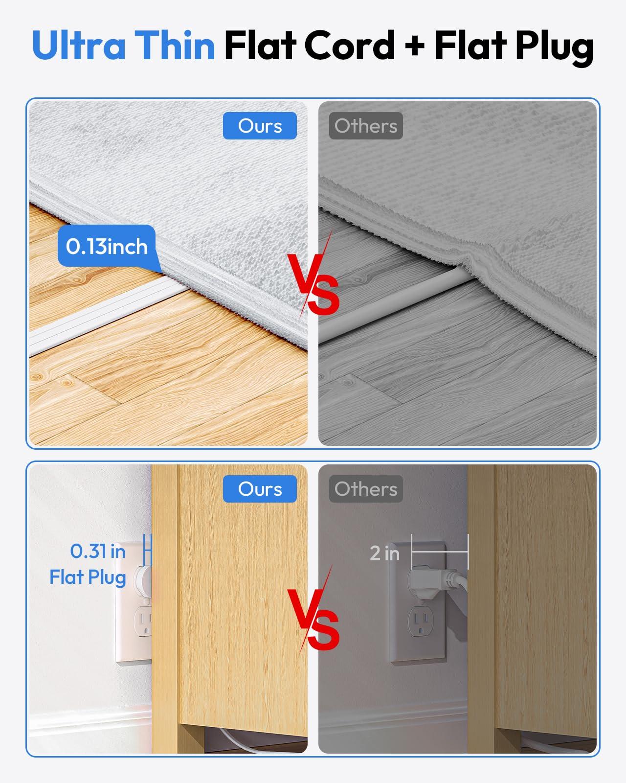 NTONPOWER NTONPOWER Long Extension Cord 25 Ft, Flat Extension Cord Under Carpet + NTONPOWER Flat Extension Cord 10 ft, 1080J Surge Protector with Long Cord