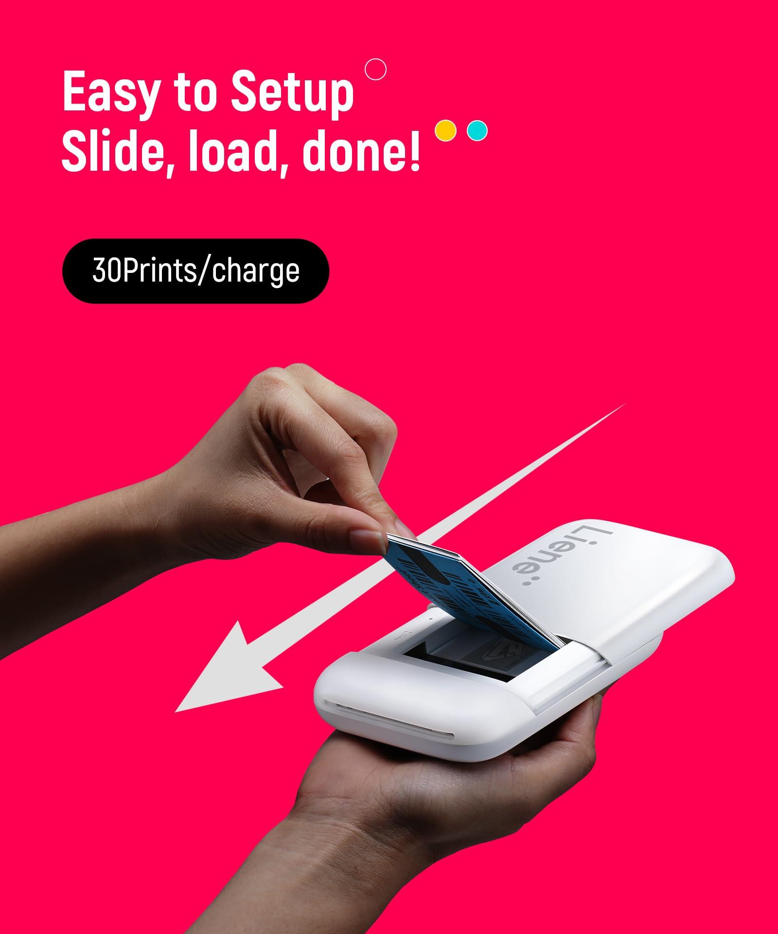 Liene Liene 2x3 Photo Printer, Mini Instant Portable Color Mono Picture Printer Bundle 50 Zink Adhesive Paper, Bluetooth 5.0, Compatible w/iOS & Android, Small Phone Sticker for iPhone, Smartphone, White
