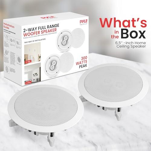 Pyle Pyle 6.5 Inch 300W Dual Channel 8 Ohm Home Audio In Ceiling Marine Grade Waterproof Speaker with 60Hz to 22kHz Frequency Response, Single, 1 Pack