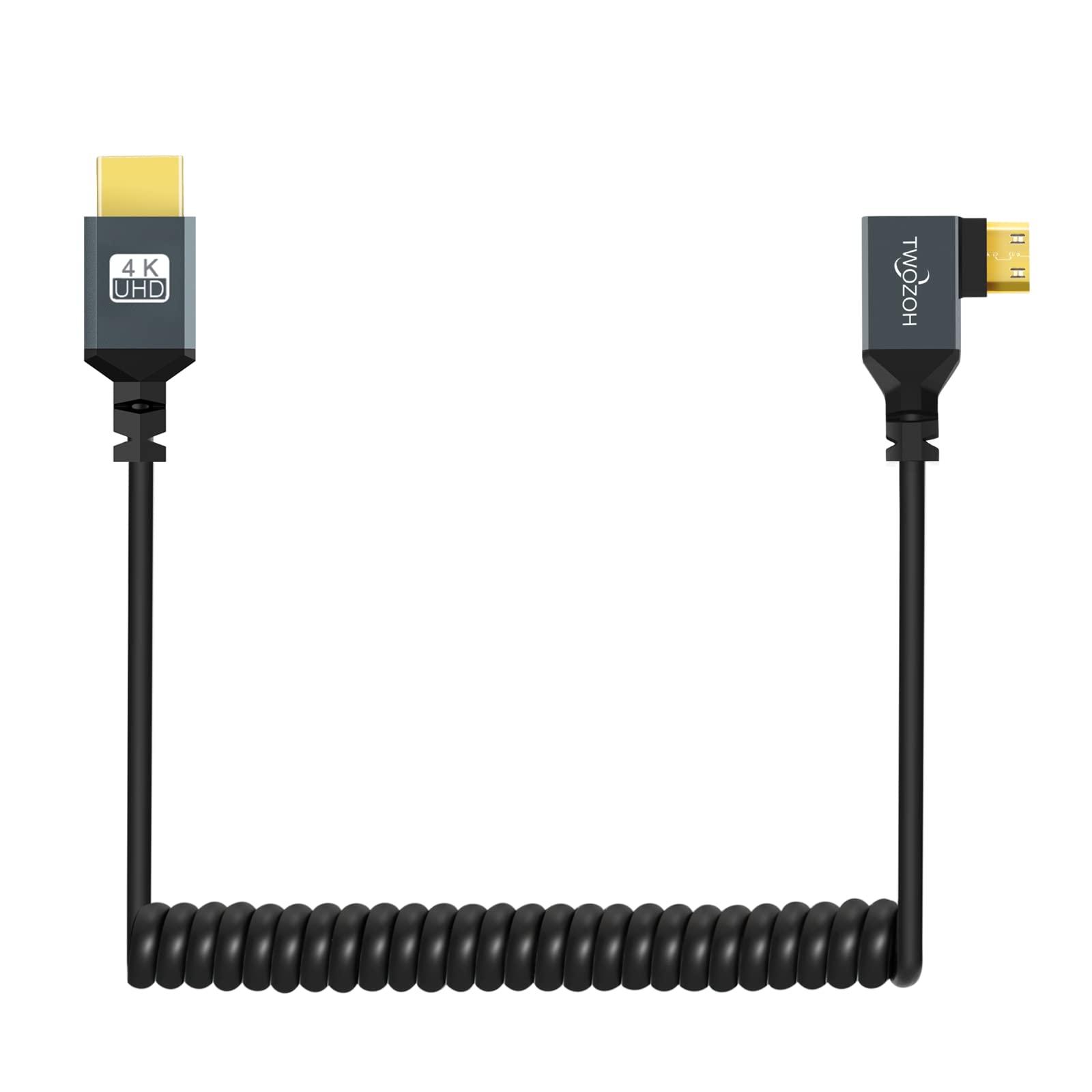 Twozoh Twozoh Left Angled Coiled Mini HDMI to HDMI Cable, 90 Degree Mini HDMI to HDMI Coiled Cable Support 3D/4K 1080P Stretched Length to 1.5M / 5FT