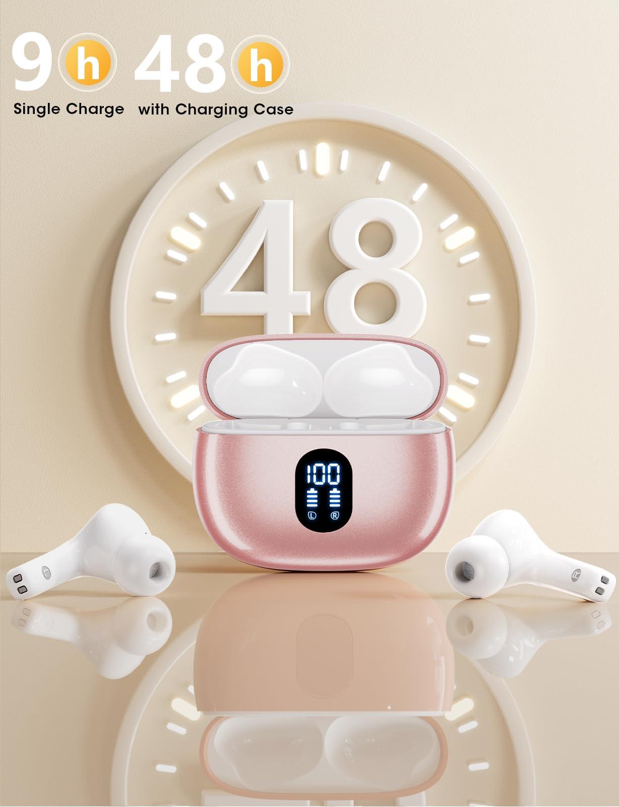 ZZU ZZU Wireless Earbuds, Bluetooth Ear Buds with Big Bass Stereo Sound, 48 Hours Playtime, Lightweight in-Ear Fit Earphones, IPX7, Hands-Free Calls with AI for iPhone, Android, Pad, Sports, Workout