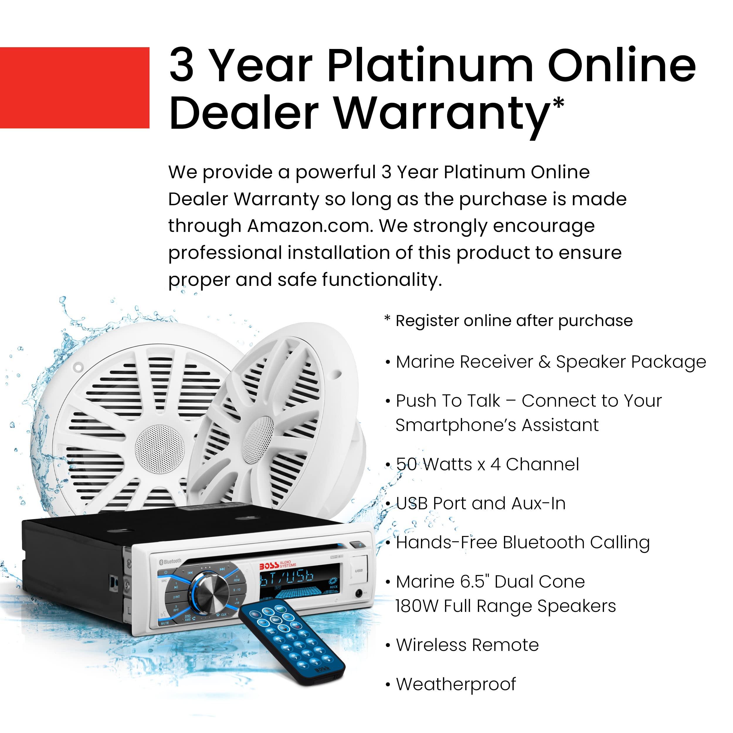 BOSS Audio Systems BOSS Audio Systems MCK508WB.6 Marine Boat Bluetooth Stereo & 6.5 Inch Speakers - CD DVD Player, AM/FM Radio Receiver Head Unit, Dipole Antenna