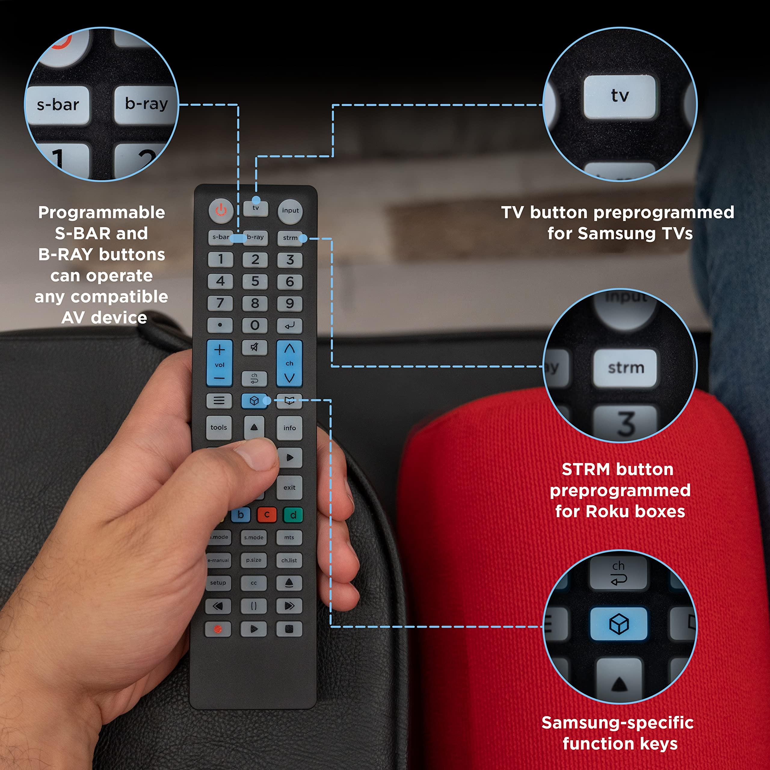 UltraPro UltraPro Replacement Remote for Samsung TV Models After 2015 Compatible with LED LCD HD UHD 4K HDR Smart TVs Universal Remote Control Function for Streaming Players Sound Bars Blu-ray DVD 67207