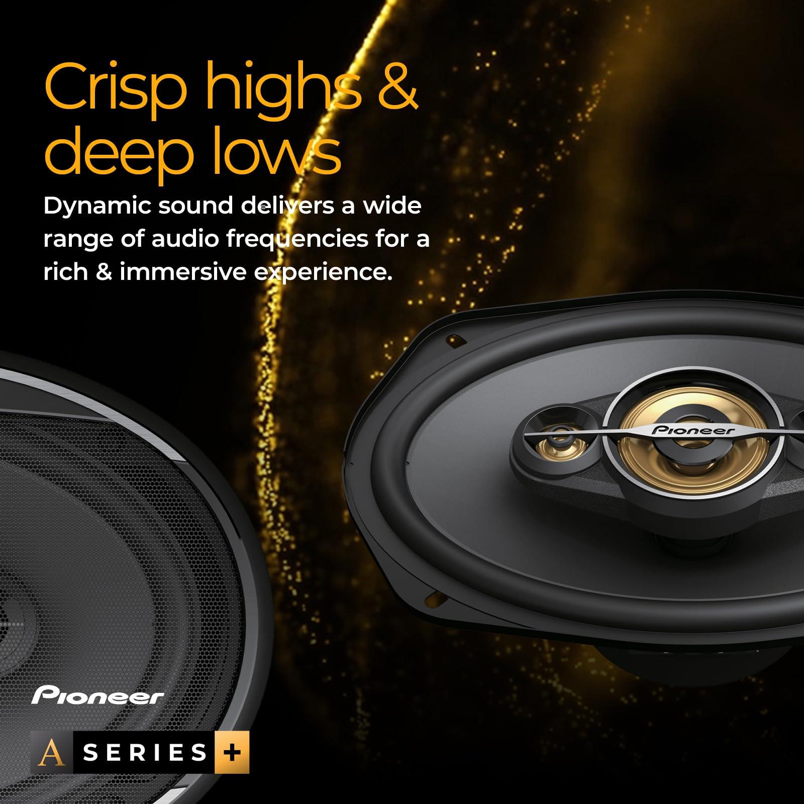 PIONEER Pioneer TS-A1681F, 4-Way Coaxial Car Audio Speakers, Full Range, Clear Sound Quality, Easy Installation and Enhanced Bass Response, Black and Gold Colored 6.5 Round Speakers
