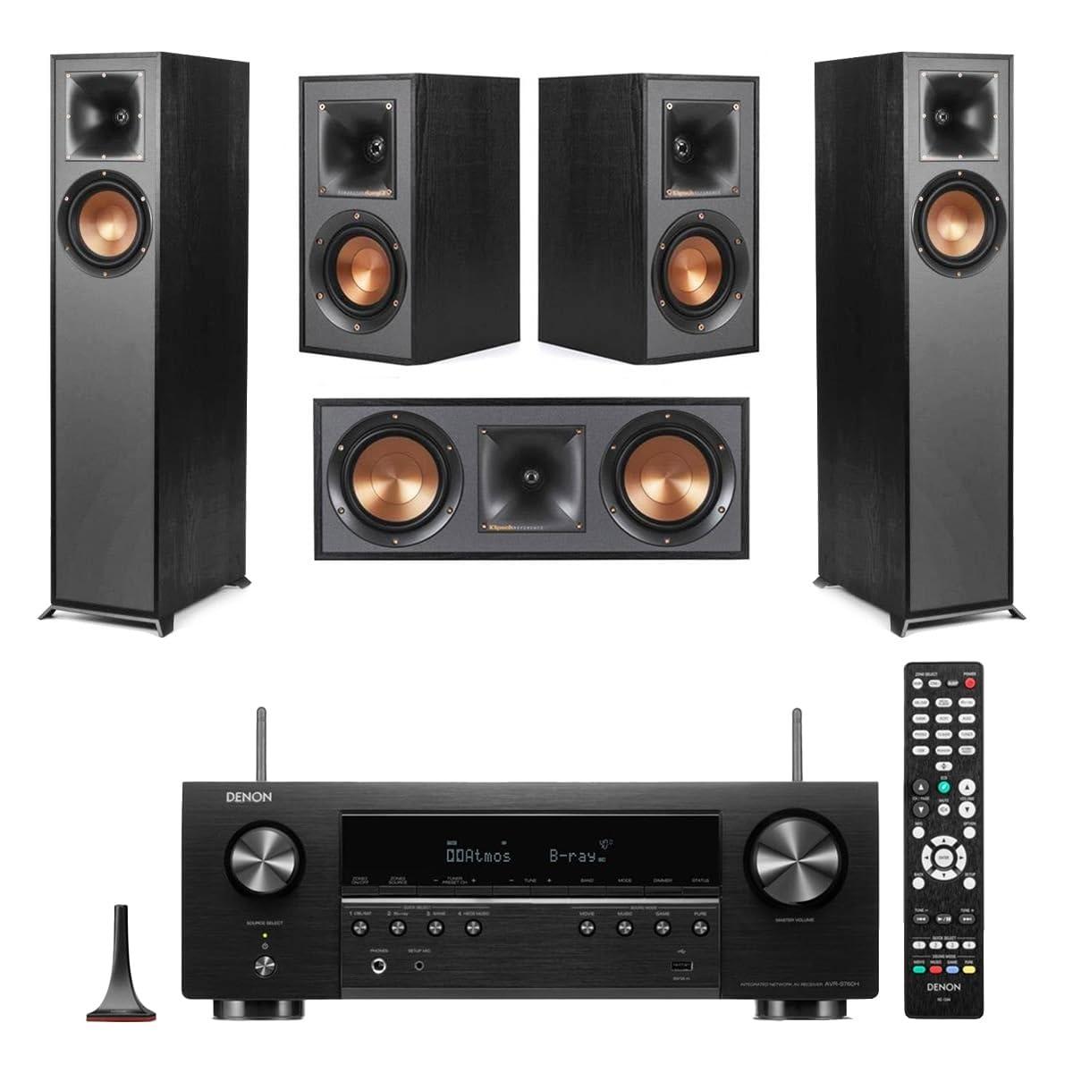 Klipsch Klipsch Reference 5.0 Home Theater System with 2X R-610F Floorstanding Speaker, R-52C Center Channel Speaker, 2X R-41M Bookshelf Speaker and RX-V385 5.1-Channel Receiver, Black