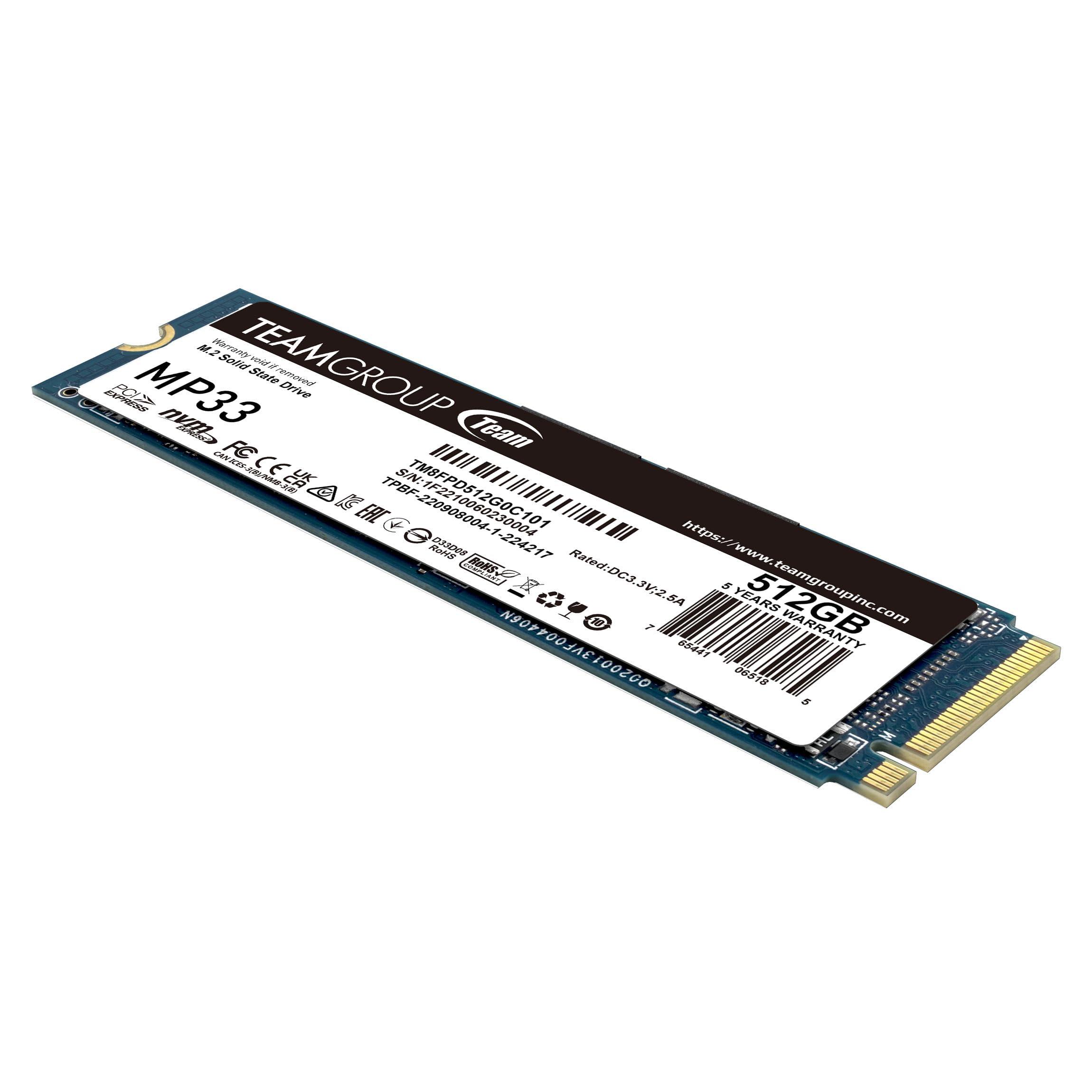 TEAMGROUP TEAMGROUP MP33 PRO 512GB SLC Cache 3D NAND TLC NVMe 1.3 PCIe Gen3x4 M.2 2280 Internal SSD (Read Speed up to 3500MB/s) 256TBW Compatible with Laptop & PC Desktop TM8FPD512G0C101