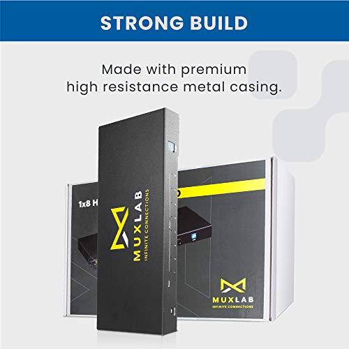 Muxlab MuxLab 1x8 HDMI Splitter | 1 in 8 Out| 4K@60HZ | 4:4:4 | HDR | HDMI 2.0 | HDCP 2.2 | TrueHD | Dolby Atmos | DTS:X | Use with 4K HDR Monitor for boardroom, Auditorium, Gaming, Digital Signage