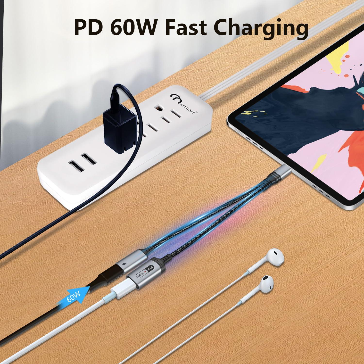 LecLooc USB C to Lightning Audio and Charge Adapter for iPhone 16 15 Pro, USB Type C Male to Female Lightning Headphone & Type C Charge Converter Fit with i-Pad Pro, MacBook,Galaxy S24 23 S22, Pixel 9 8 7