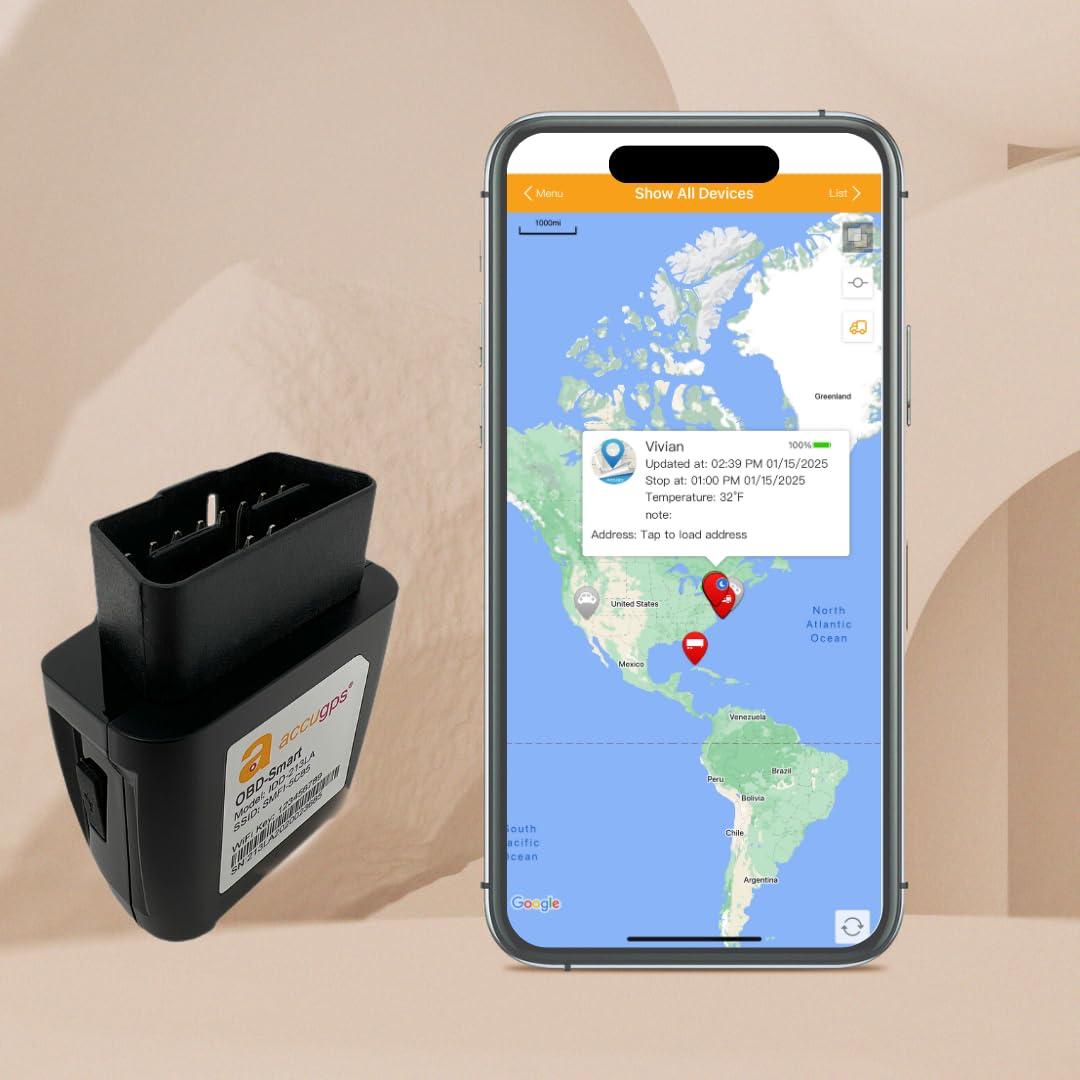 AccuGPS OBD II GPS Tracker for Vehicles | One Year Free Subscription | Real Time Car GPS Tracker Device | Hidden Car Tracking Device | Fleet OBD2 Tracker | Monthly Fee and Activation Fee Not Included