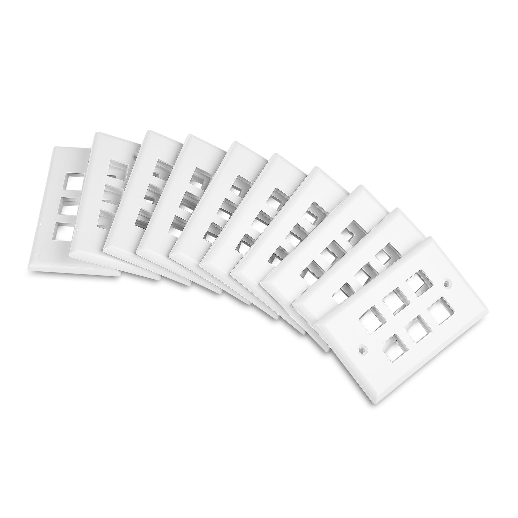 Cable Matters Cable Matters 10-Pack Low Profile 6-Port Keystone Jack Wall Plate, RJ45 Wall Plate for Keystone Jacks in White