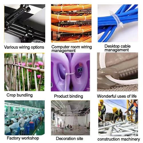 PLWCAMI White Zip Ties 8 Inch (1000 pack) Heavy Duty Self Locking clear Zipties Tensile Strength 40 Pound Clear Industrial 8\" Cable Ties Wraps for Home Office Garden Fence Garage indoor outdoor