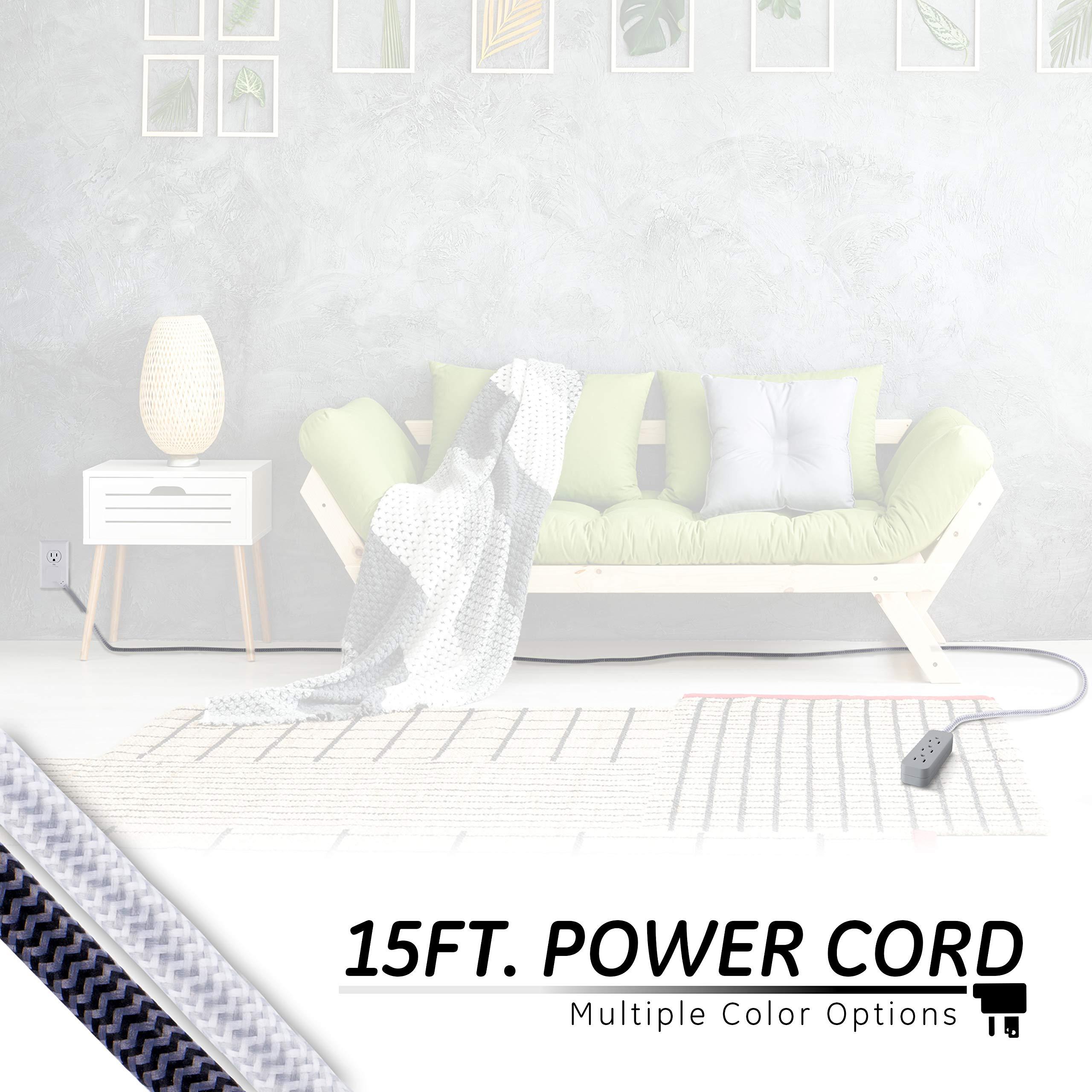 GE home electrical GE 3-Outlet Power Strip Surge Protector 15 Ft Braided Long Cord Extension Cord Surge Protector Power Strip Flat Plug Extension Cord 250 Joules UL Listed Gray 45915