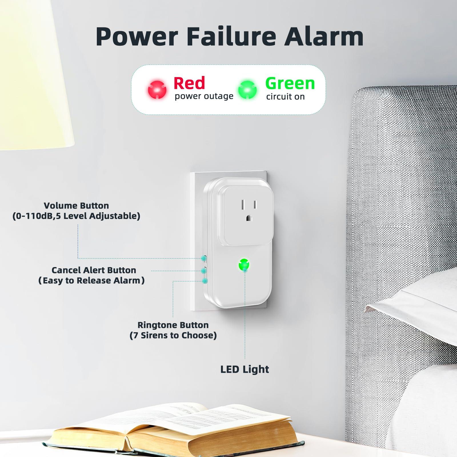 Satisure Power Failure Alarm for Freezer 3 Pack(1 Black + 2 White), Freezer Power Outage Alarm 7 Sirens, Freezer Alarm with 0-110dB Adjustable LED Indicator 12H Alert