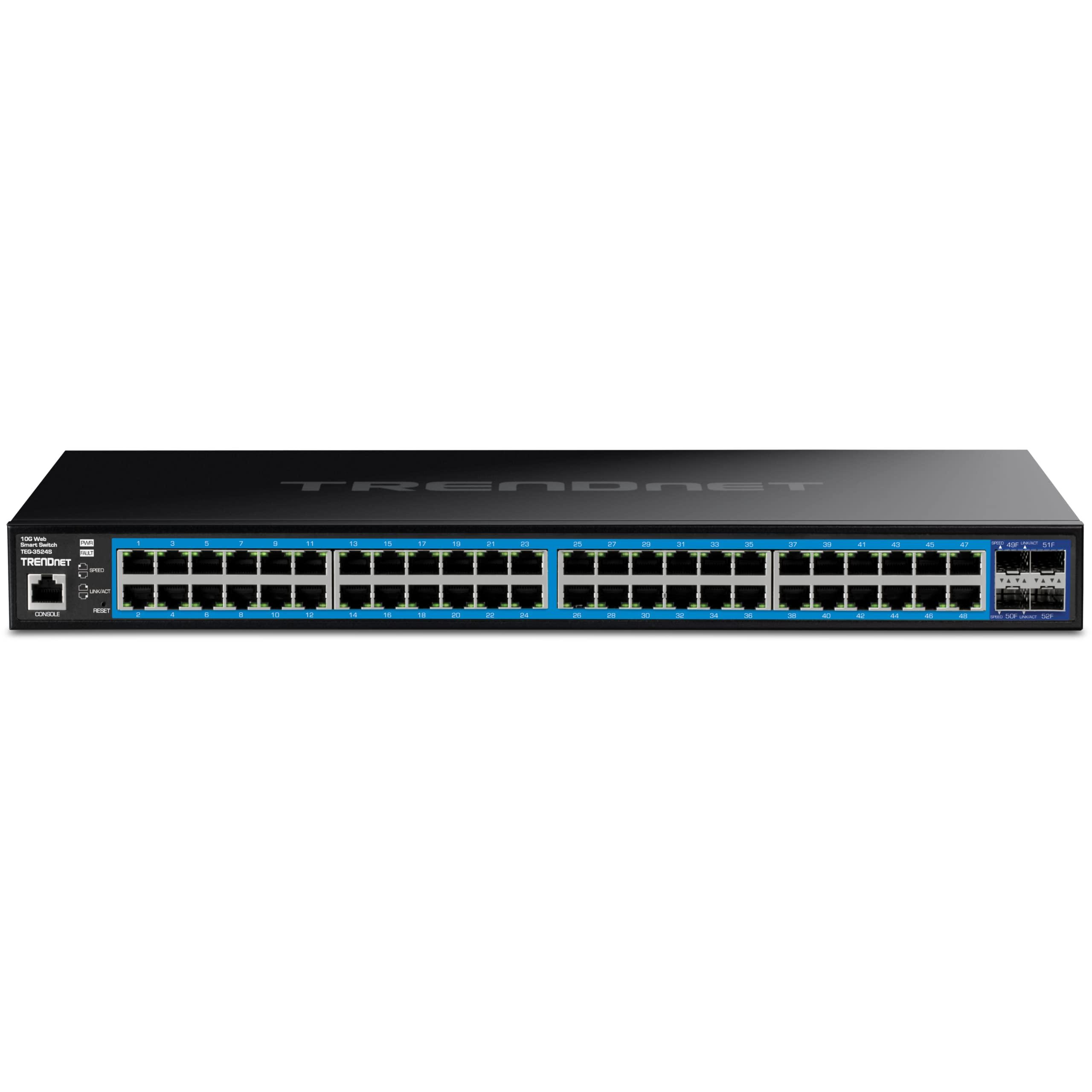 TRENDnet TRENDnet 52-Port Gigabit Web Smart Switch with 10G SFP+ Ports, TEG-3524S, 48 x Gigabit Ports, 4 x 10G SFP+ Ports, Network Ethernet Switch, Lifetime Protection, Black