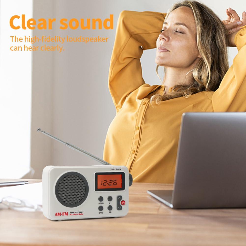 EMVANV Shower Radio Speaker, Portable LCD Display Stereo Radio with AM/FM Radio/RDS System Long Playback Time Radio with Preset 20 Radio Stations for Bathroom, Hot Tub, Outdoor(White)