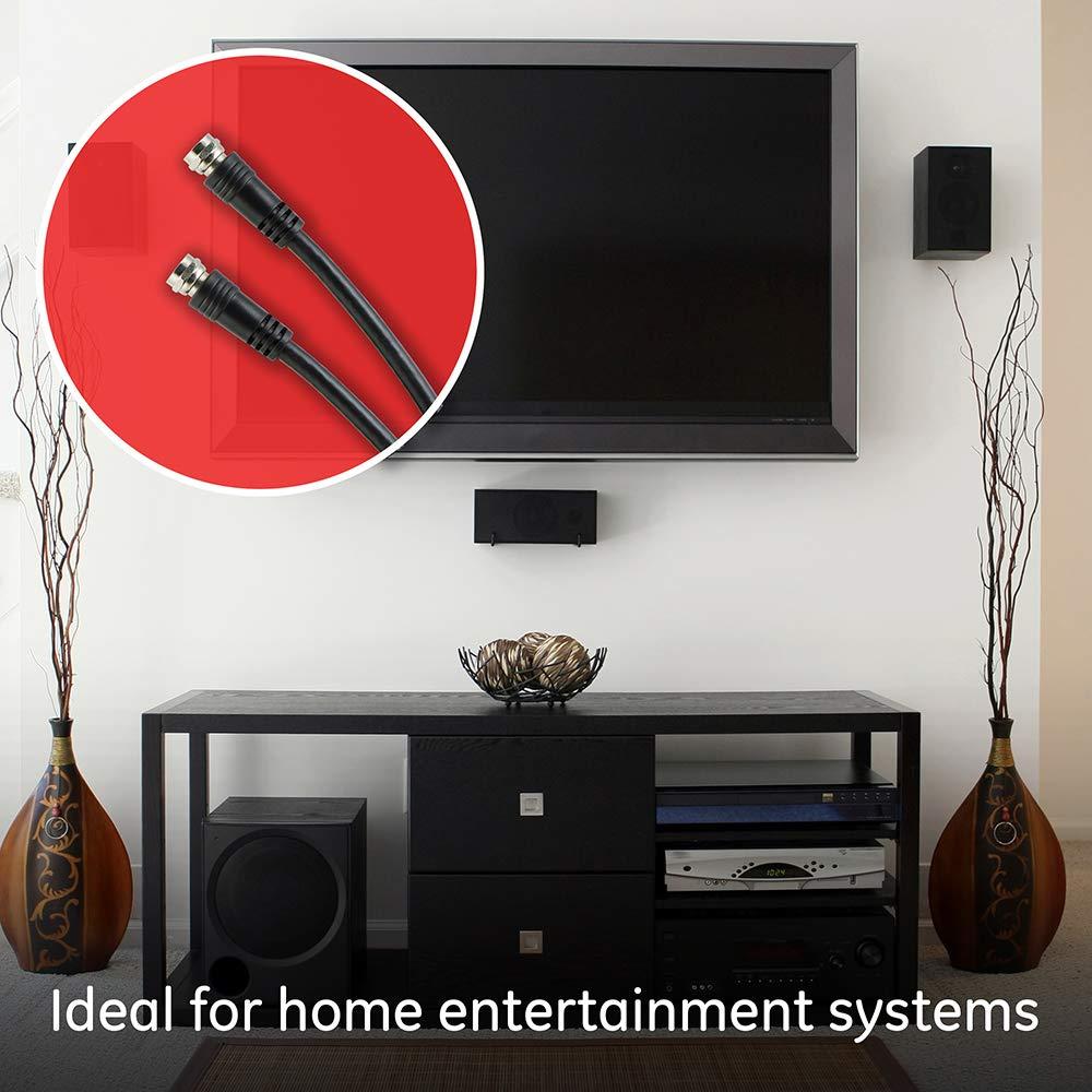 GE GE RG6 Coax Cable, 6ft, F-Type Connectors, Screw-On Installation, No Tools Required, Black 33626