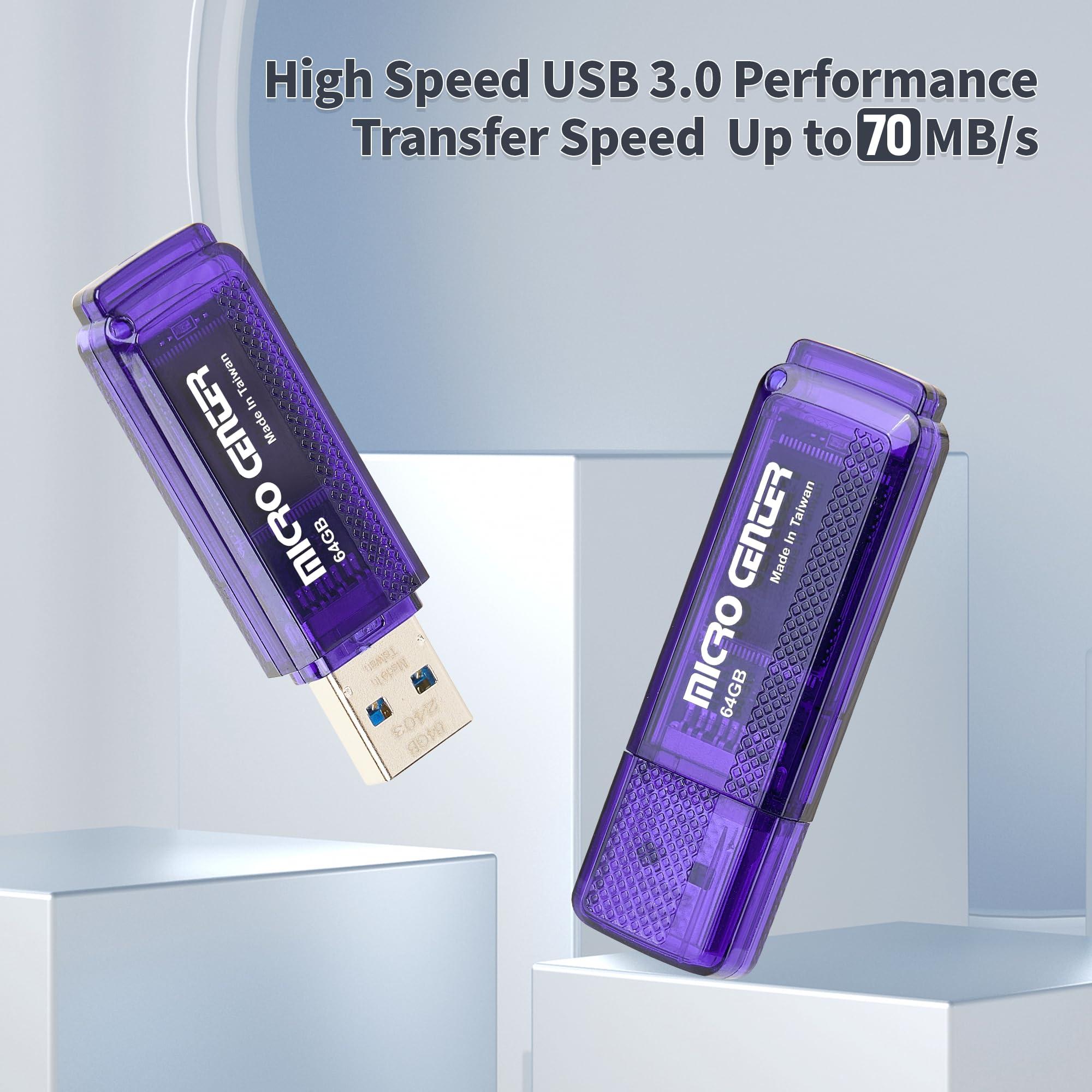 INLAND Micro Center SuperSpeed 5 Pack 64GB USB 3.0 Flash Drive Gum Size Memory Stick Thumb Drive Data Storage Jump Drive (64G 5-Pack)