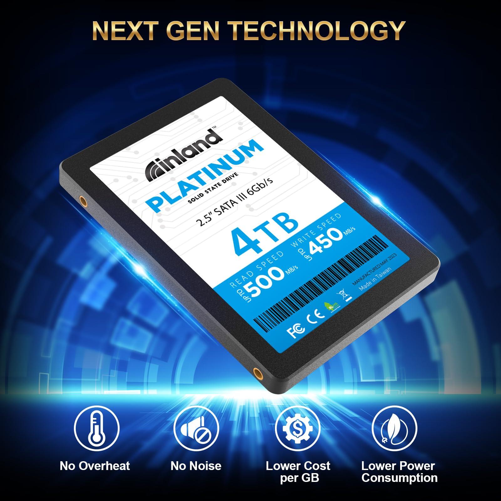 INLAND INLAND Platinum 4TB SATA III 6Gb/s, 2.5"/7mm Internal Solid State Drive SSD for Laptop & PC Desktop