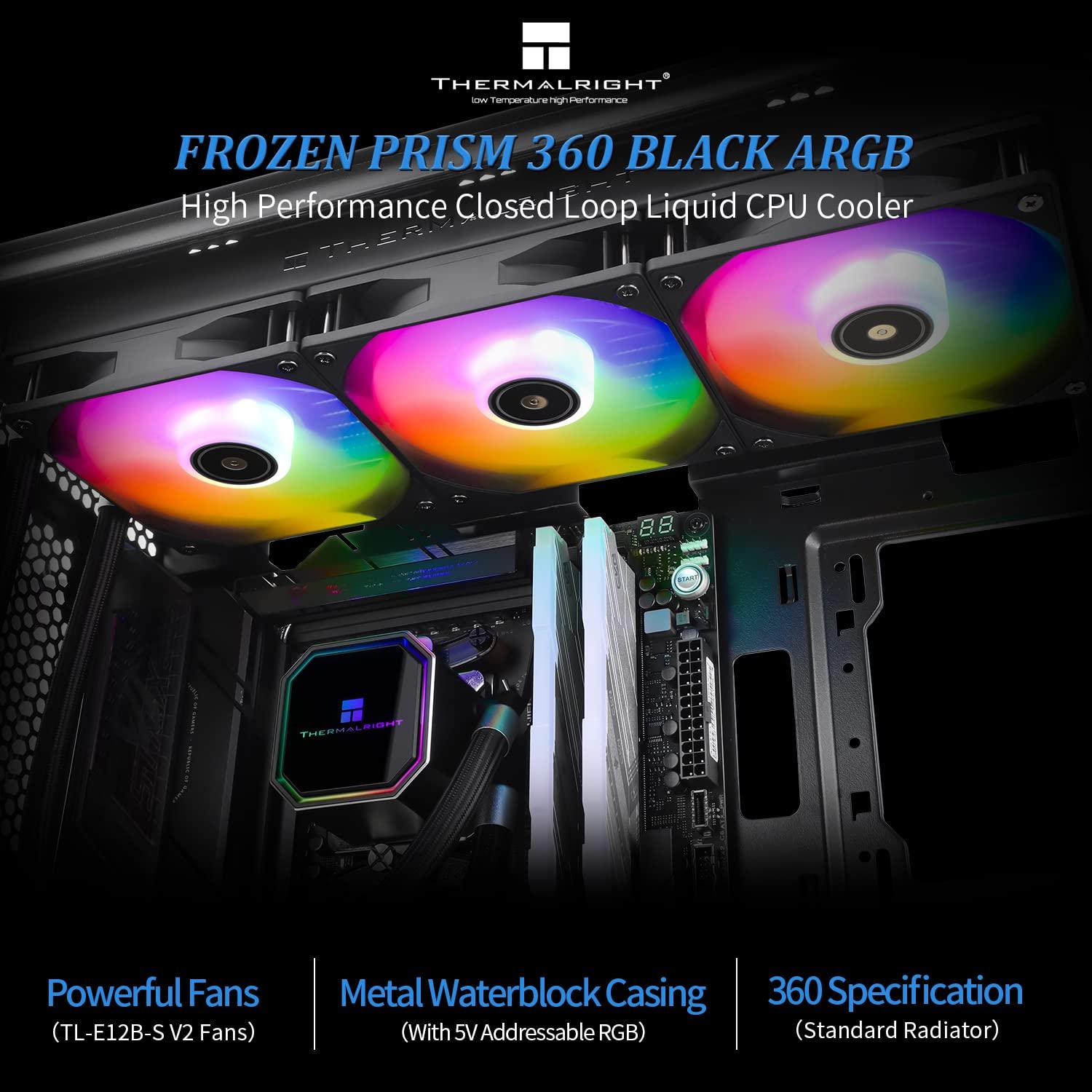Thermalright Thermalright Frozen Prism 360 Black ARGB CPU Liquid Cooler,Efficient PWM Controlled Pump 3300RPM,3TL-E12 Series PWM Fan,Water Cooling Computer Parts,for AM4/AM5,Intel lga1150/1200/1700/1851/2011