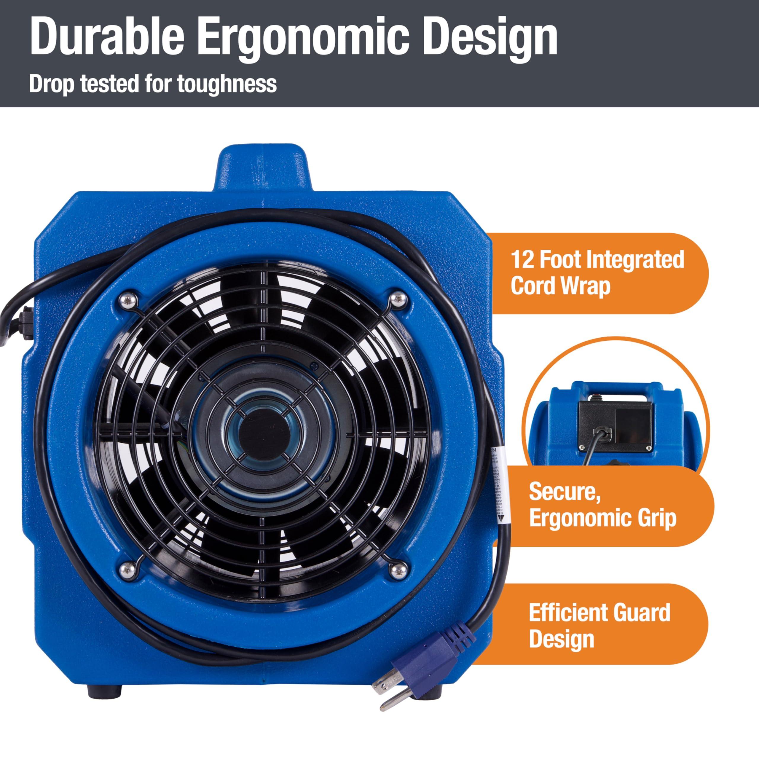 BlueDri BlueDri Portable 1/5 HP, 870 CFM Mini Axial Air Mover Fan with Wall Mount Option for Water Damage, Drying and Ventilation, Blue, MA-870, Small