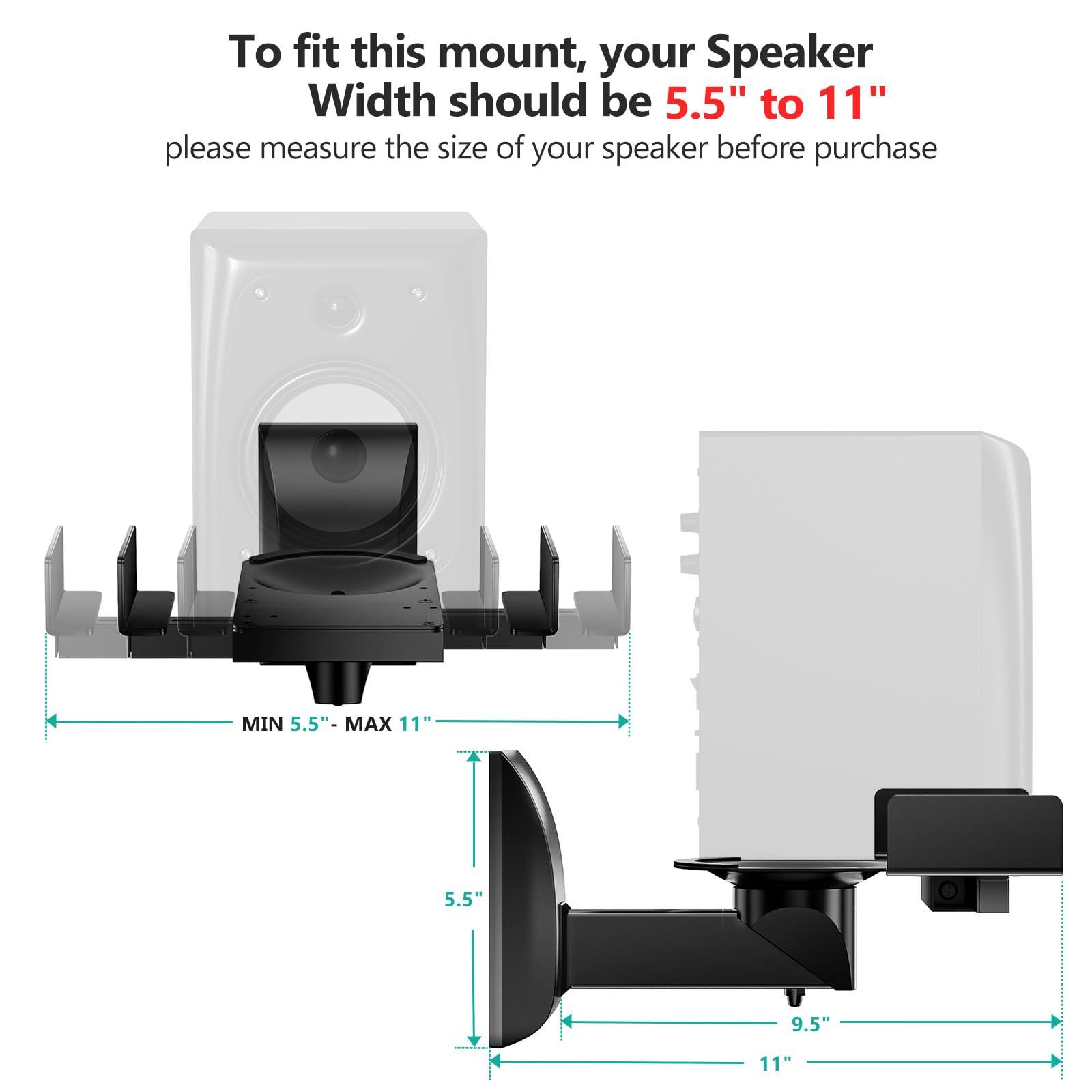 WALI WALI Speaker Wall Mounts, Dual Side Clamping Bookshelf Mounting Bracket for Large Surrounding Sound Speakers, Hold up to 55 lbs. (SWM201), 1 Pair, Black