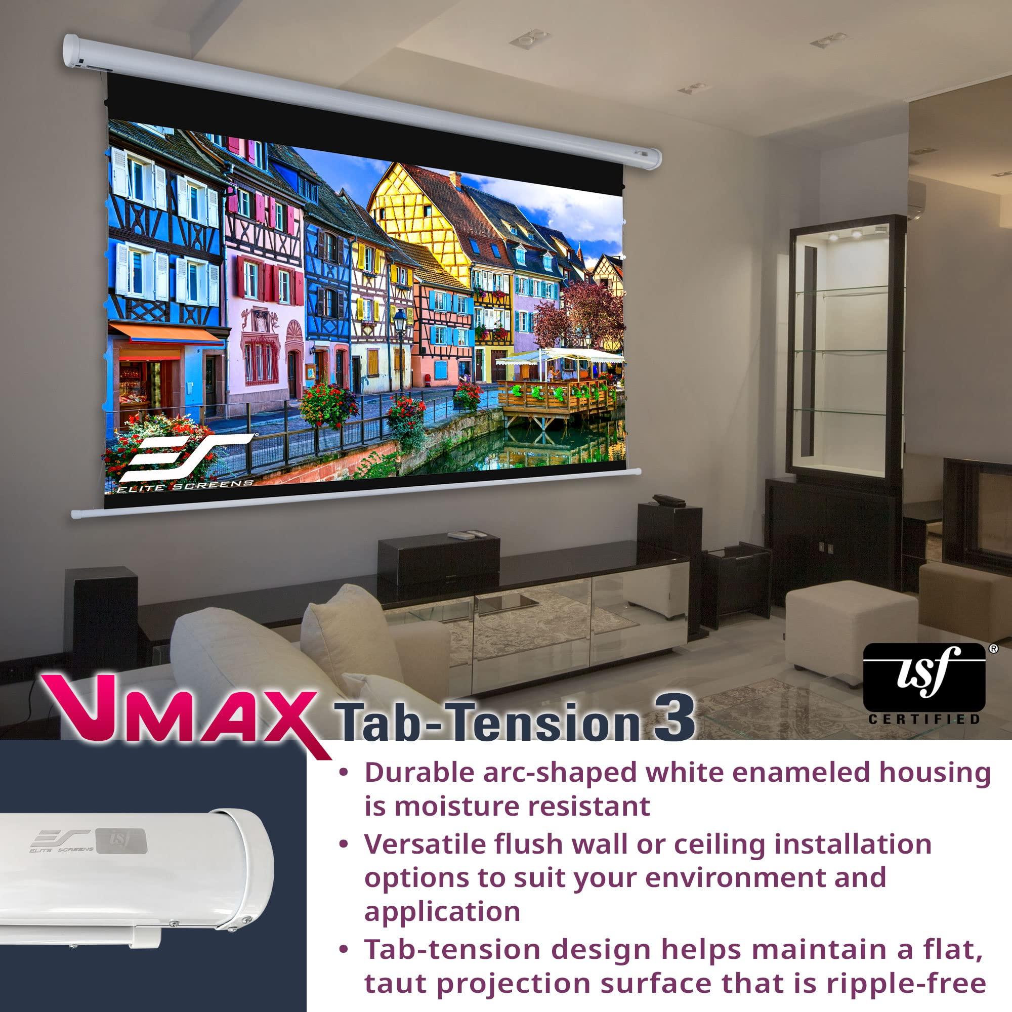 Elite Projector Elite Screens VMAX 3 Tab-Tensioned Series, 135-INCH 16:9, Motorized Projector Screen for Ultra/Standard/Short Projectors Movie Home Theater, VMAXT135XWH3