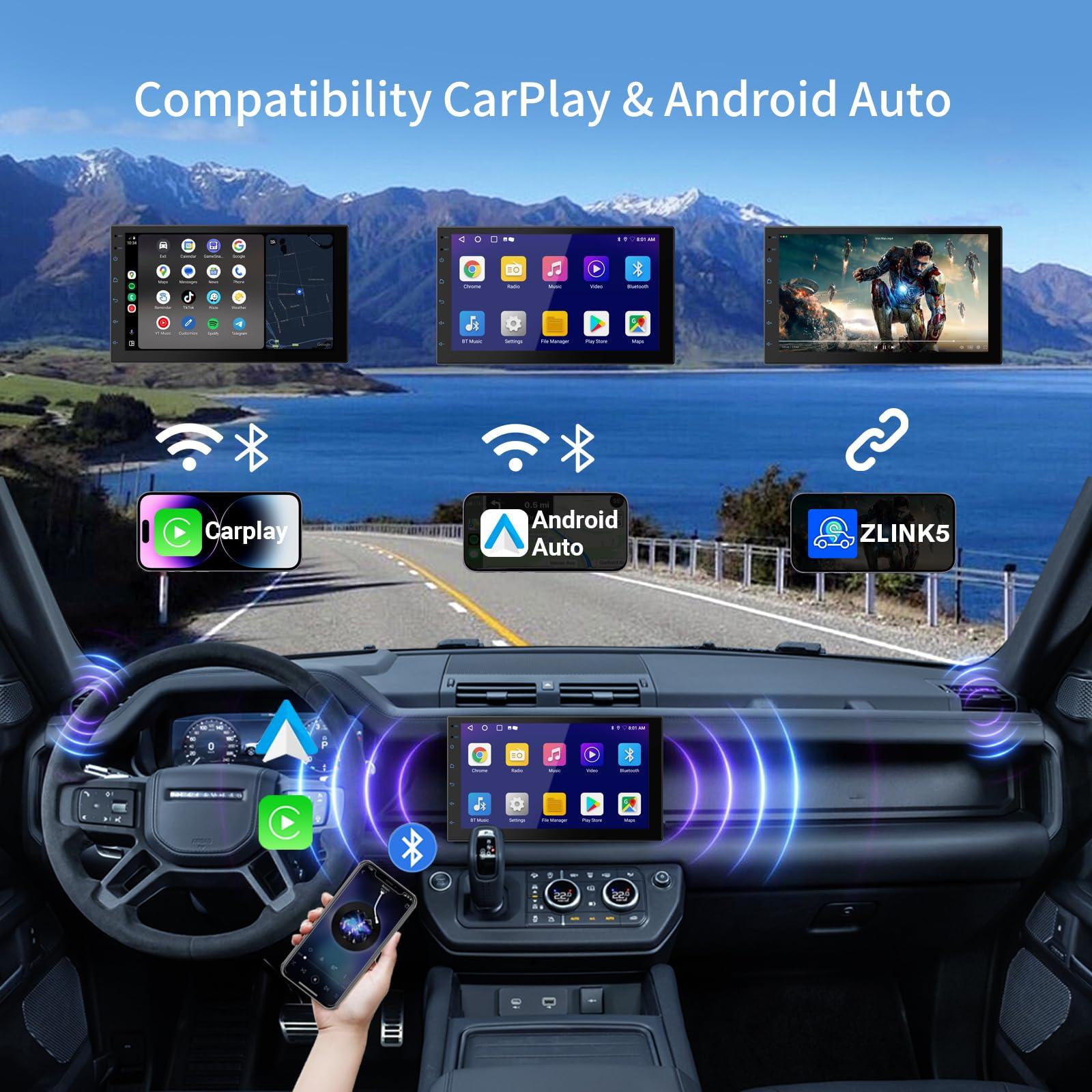 Haudio Haudio Wireless Double Din Car Stereo CarPlay Radio Screen for Car Audio Receivers7\" HD car Radio Touchscreen for CarPlay & Android Auto/Backup/Camera/Siri/Bluetooth/Navigation/FM for All Vehicles