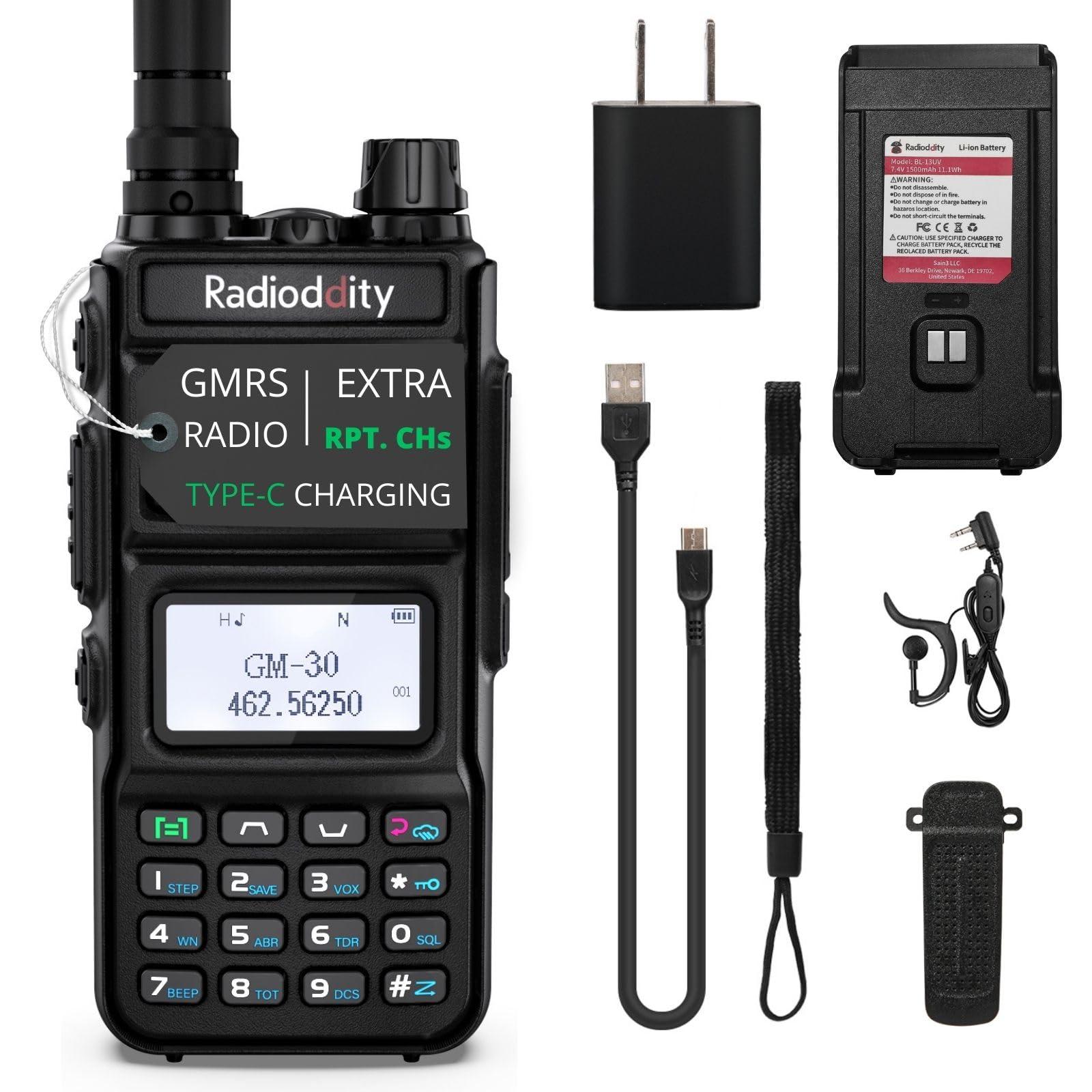 Radioddity Radioddity GM-30 GMRS Radio Handheld 5W Long Range Two Way Radio for Adults, GMRS Repeater Capable, with NOAA Scanning & Receiving, Display SYNC, for Off Road Overlanding Family Use, 1 Pack