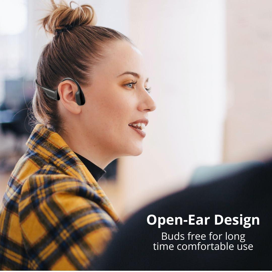 tugamobi tugamobi SA04 Black Bone Conduction Headphones Lightweight Open-Ear Wireless Bluetooth Sport Headphones with Microphones, Sweatproof Waterproof Wireless Earphones for Running, Gym, Hiking, Cycling