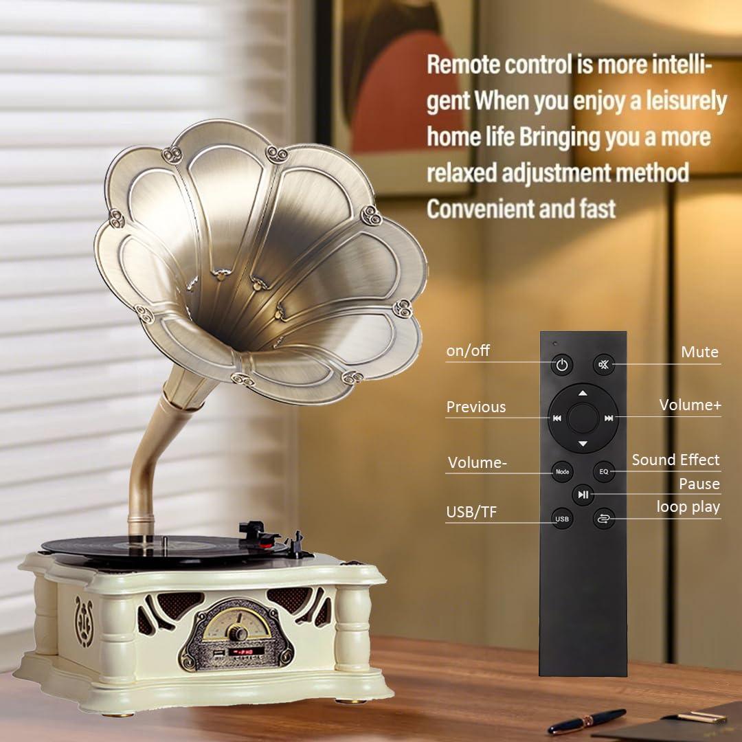 Artisam Gramophone Record Player Vintage,Retro Phonograph Vinyl Record Player,Horn Vinyl Tocadiscos DJ Turntable,Gramophone Bluetooth Speaker with USB Audio for Home/Villas/Restaurants/Parties/Classical Fans