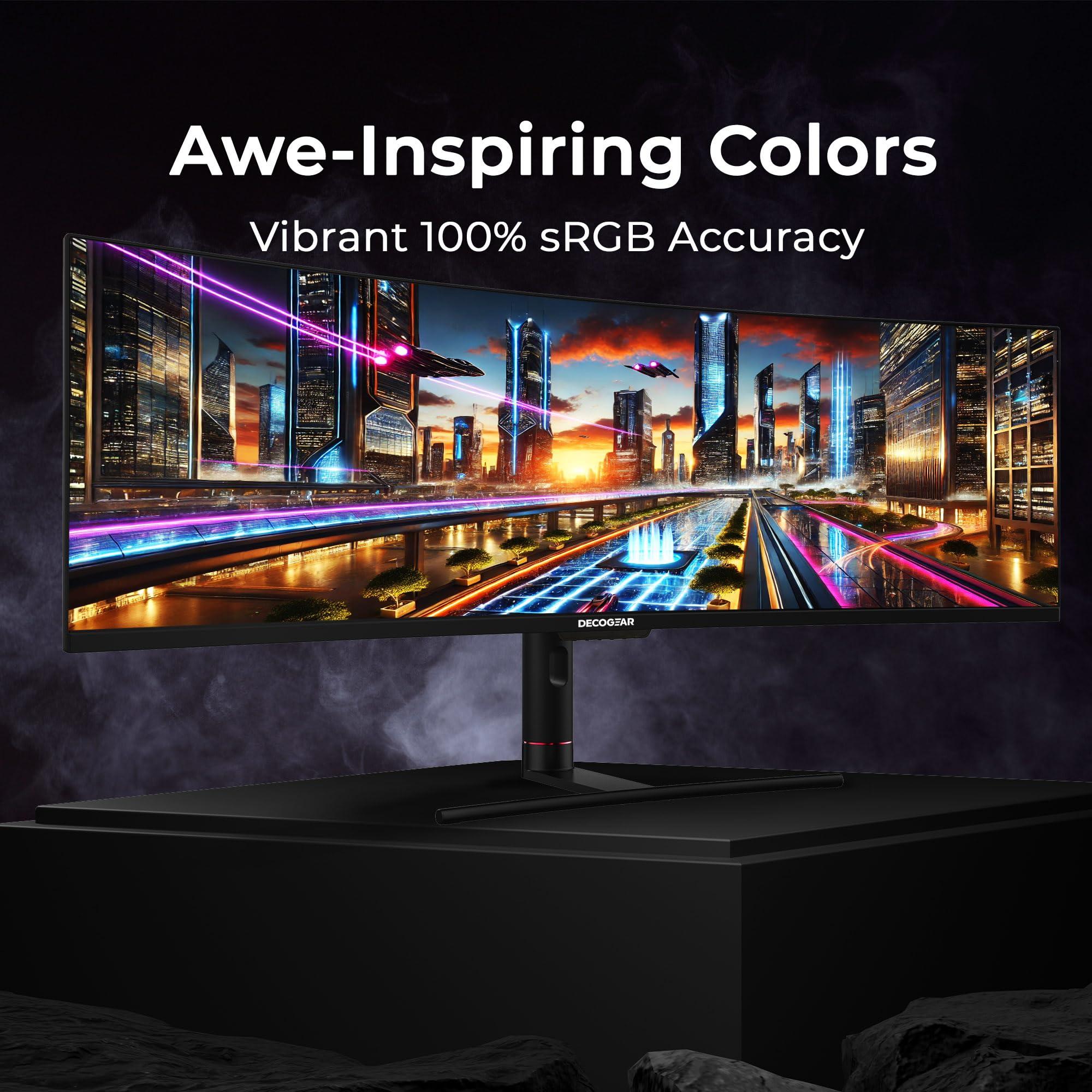 Deco Gear Deco Gear 49\" Curved Ultrawide 5K Gaming Monitor, 32:9, 120 Hz, 101% NTSC 100% sRGB, Adjustable, Home Office and Entertainment Workstation