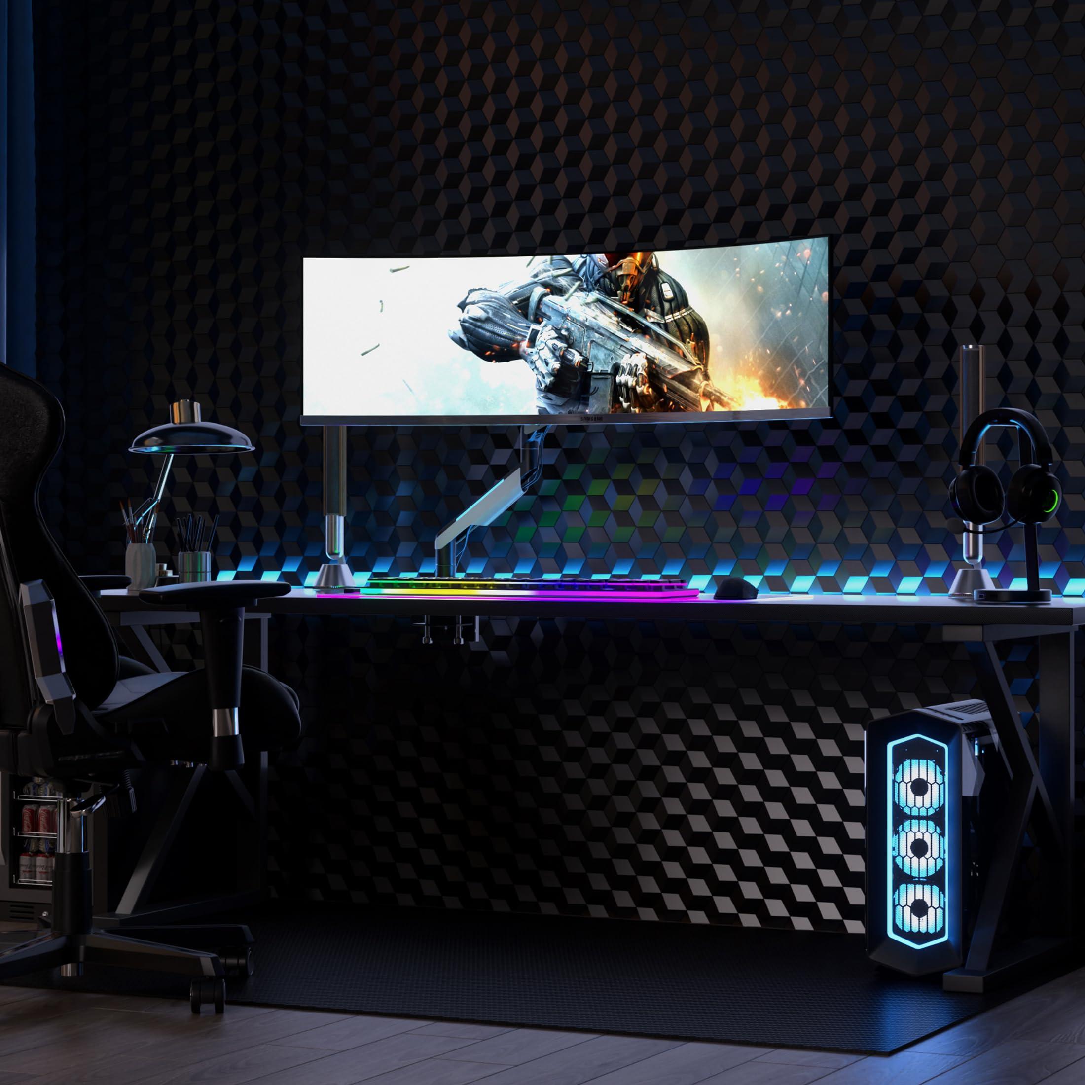 Mount-It! Mount-It! Heavy-Duty Ultrawide Monitor Arm up to 49" / 44 lb for Samsung Odyssey G9, 75x75 and 100x100 VESA Desk Mount for Widescreen Curved Monitors, Gas Spring, RGB Lights, Clamp and Grommet