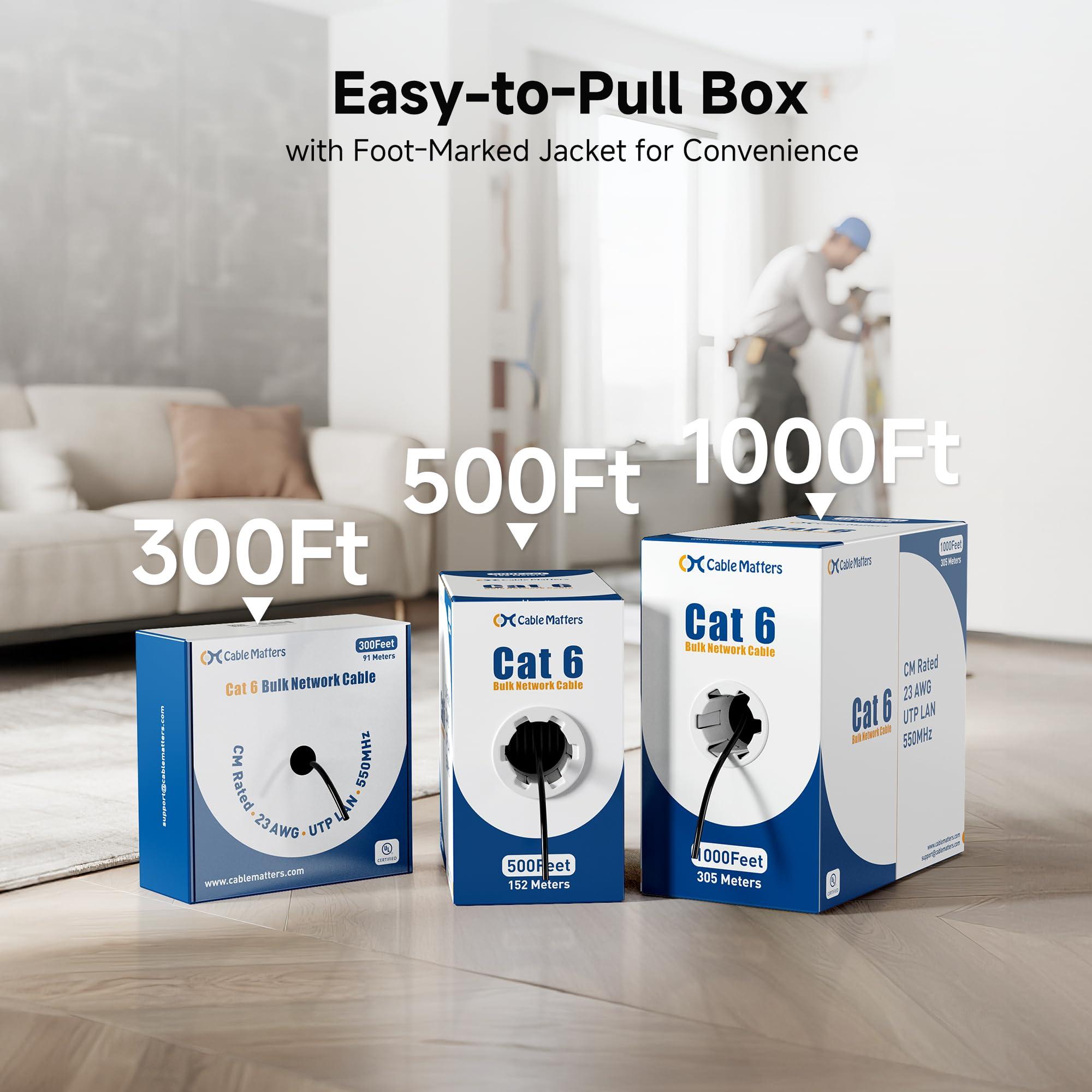 Cable Matters Cable Matters [UL Listed] 10Gbps in-Wall (CM) Rated 23AWG Bare Copper Cat 6 Cable - 500ft, Solid, UTP Cat6 Bulk Ethernet Cable, Cat6 Ethernet Cord, Blue