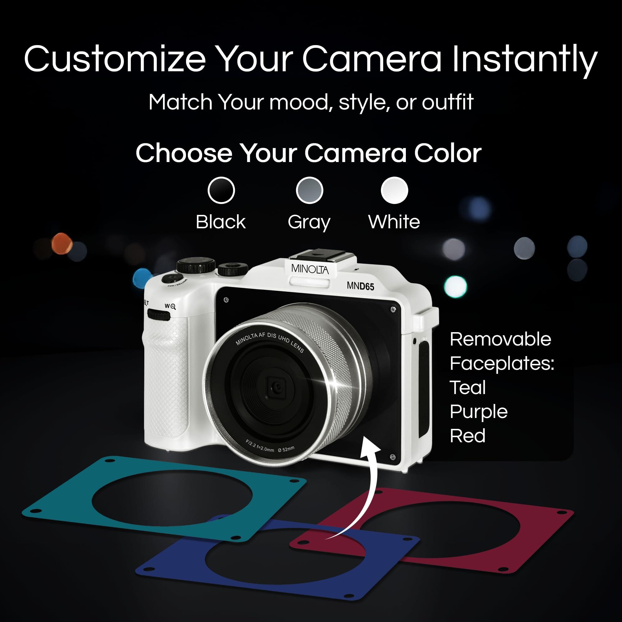 Minolta Minolta Digital Camera 56MP Photos, 4K 60FPS Video, Dual-Lens Selfie Design, 18X Zoom, Wi-Fi, RAW/JPEG Capture, 3 LCD, Compact Travel Camera (Gray)