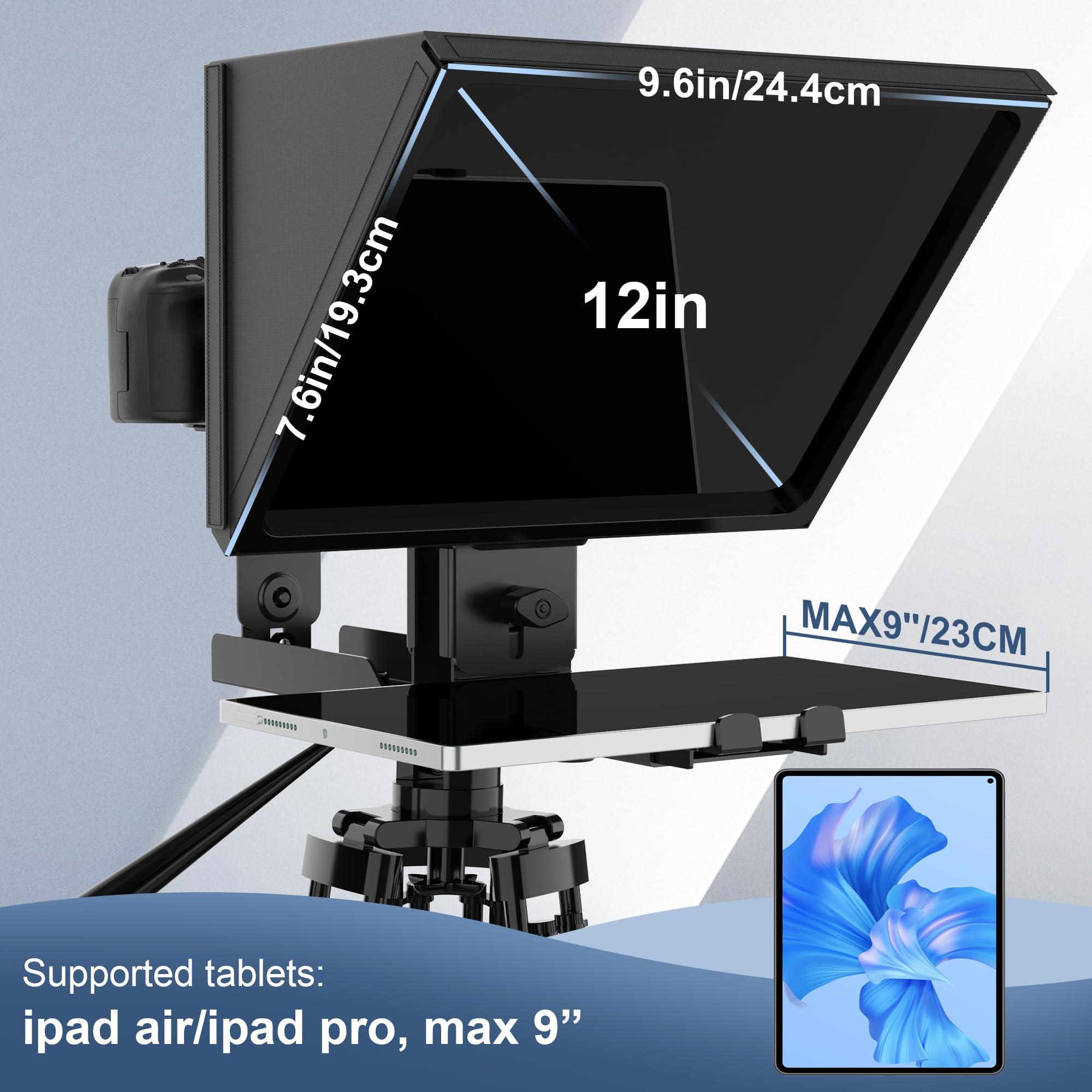 Geimrsy GEIMRSY i2/12-inch All-Metal teleprompter, Lift The teleprompter and Remote Control, Using Tempered Optical Glass, Compatible with a Variety of Devices for a Variety of scenarios.