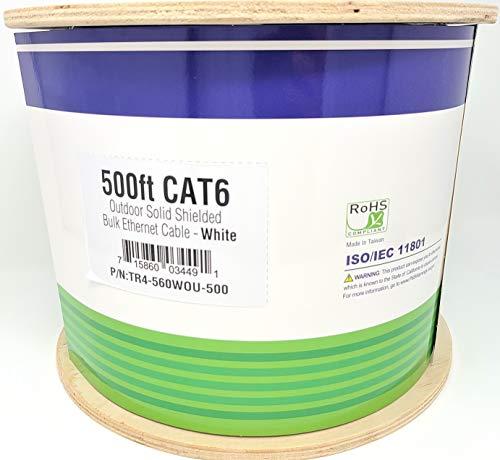 MICRO CONNECTORS Micro Connectors 500' Solid Shielded (Stp) Cat6 Outdoor, UV Resistant and Waterproof Bulk Ethernet Cable - White (TR4-560WOU-500)