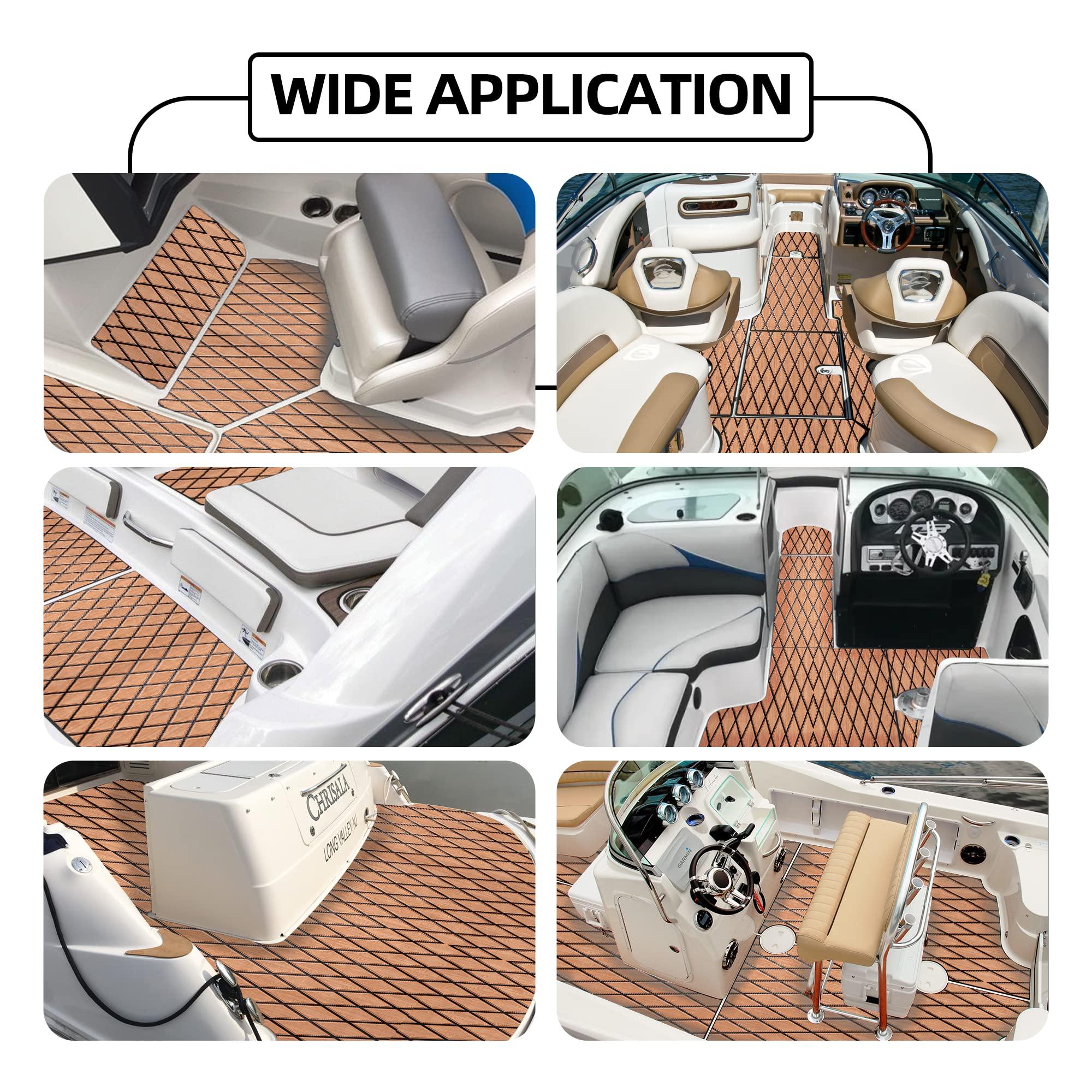 FOCEAN FOCEAN Boat Flooring EVA Foam Boat Decking Marine Mat Non-Slip Self-Adhesive Flooring Sheet for Motorboat Kayak Surfboard Garden Flooring Swimming Pools, 75\'\'x 28\'\', Brown with Black Lines