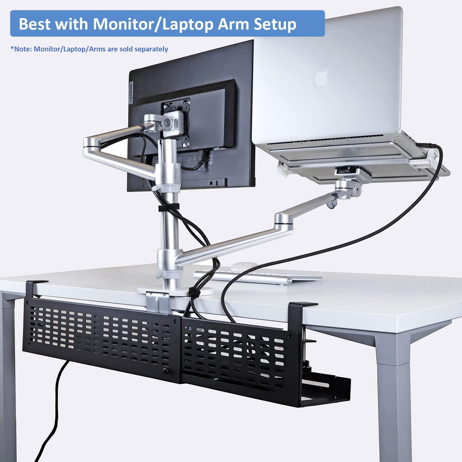 AEONS AEONS Under Desk Cable Management Tray Kit - Horizontal Adjustable up tp 41 Desk Organizer Removable C Clamp Mount Reversiable Computer Cord Raceway and Modesty Panel for Large Desk, Black