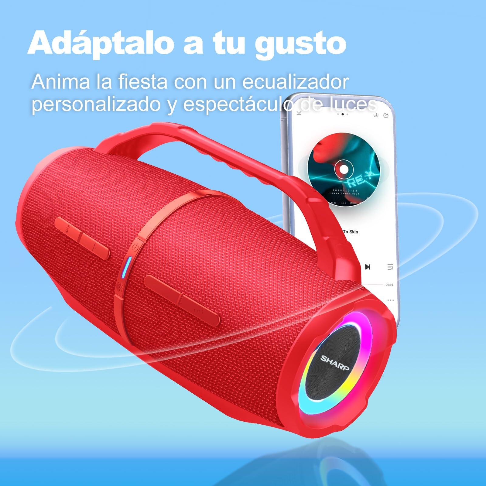 Sharp Sharp GX-BT490 Bluetooth Speaker with DSP Technology | Waterproof IP67 | 10 Hour Playtime | Light Effects | 120W Max Power with Deep Bass | True Wireless Pairing | Hands-Free Calling | Strap | Red