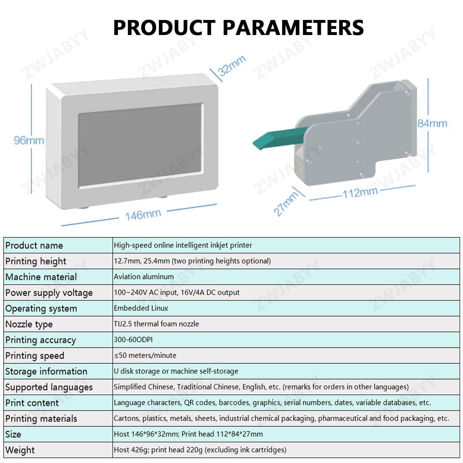 JIANGSS JIANGSS 12.7mm/25.4mmAutomatic Coder,Industrial Inkjet Printer,Coding and Marking Machine,Online Inkjet Coding Machine,QRCode/Barcode/Batch for Number/Label/Image/Date Printer,12.7mm
