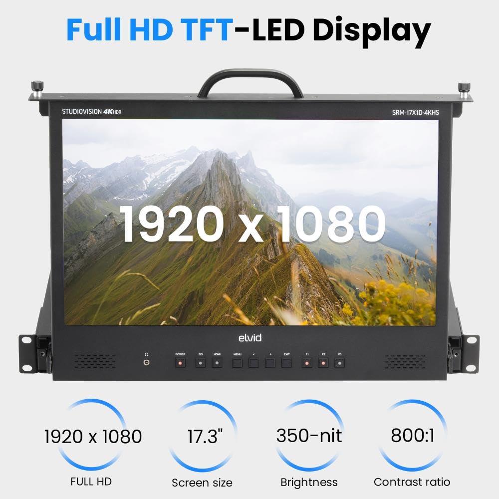 ELVID ELVID 17.3" Rack-Mountable LCD Monitor Professional Video Production Monitor with HDMI, HDR Support, 3D LUT Loading, Ethernet Control, Integrated Waveform & Vectorscope, Wide Viewing Angle