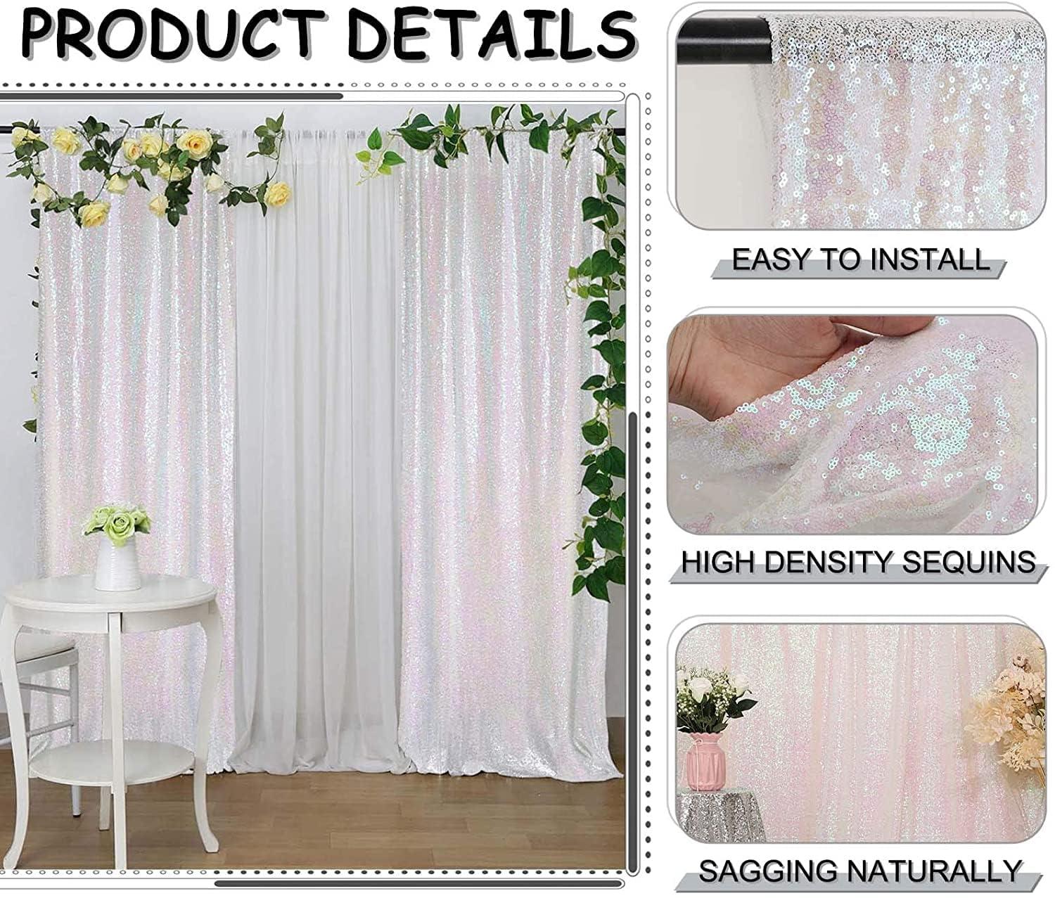 WISPET WISPET Iridescent White Sequin Backdrop Curtains 1 Panel 10FTx10FT Glitter Iridescent White Photo Backdrop Party Wedding Baby Shower Curtain Sparkle Photography Background