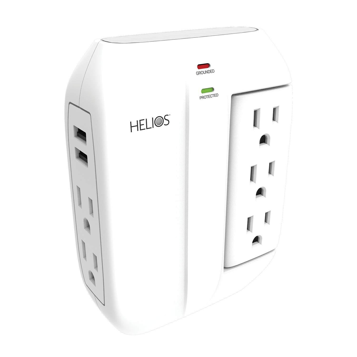 Helios Helios AS-HP-5R 5-Outlet Wall Tap Surge Protector with 2 USB Charging Ports