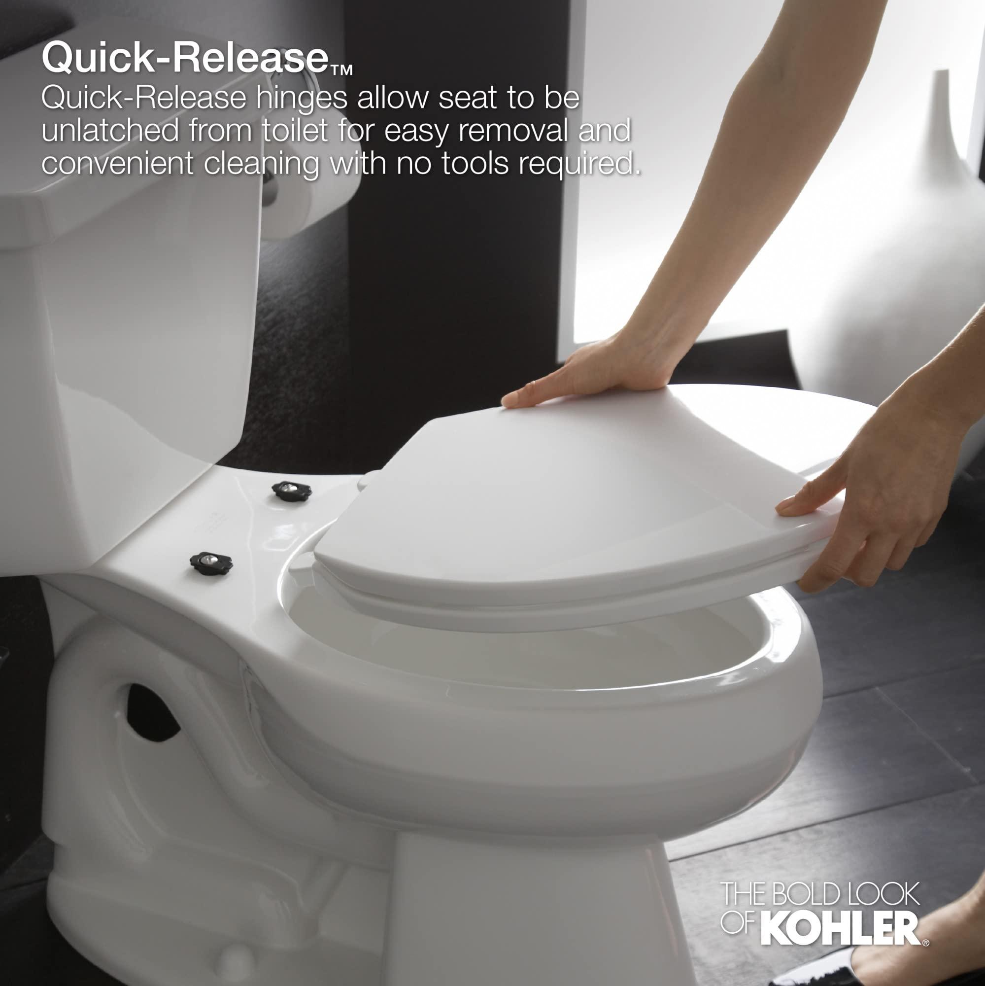 Kohler KOHLER K-4636-0 Cachet Elongated, Grip-Tight Bumpers, Quiet-Close Release Hinges, Quick-Attach Hardware, No Slam Toilet Seat, White