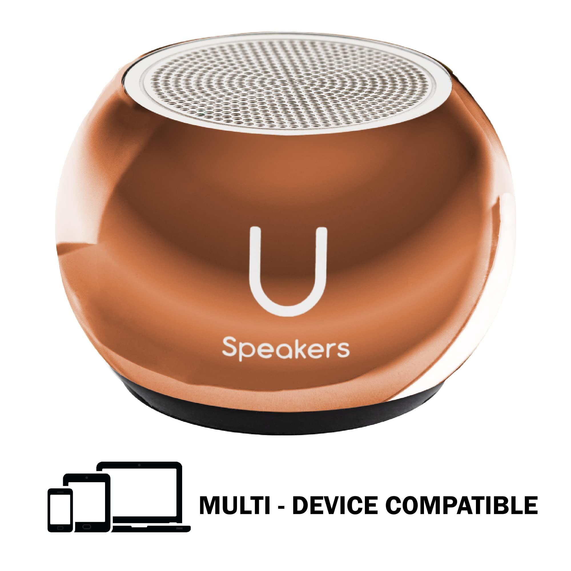 Fashionit Fashionit U Speakers Mini Bluetooth Computer Speaker 2-Pack Bundle with Matching Speaker, Built-in Mic & Selfie Remote Control, for Workspace, Desktop, Laptop, Mobile, Tablet, PC - Mirror Rose Gold