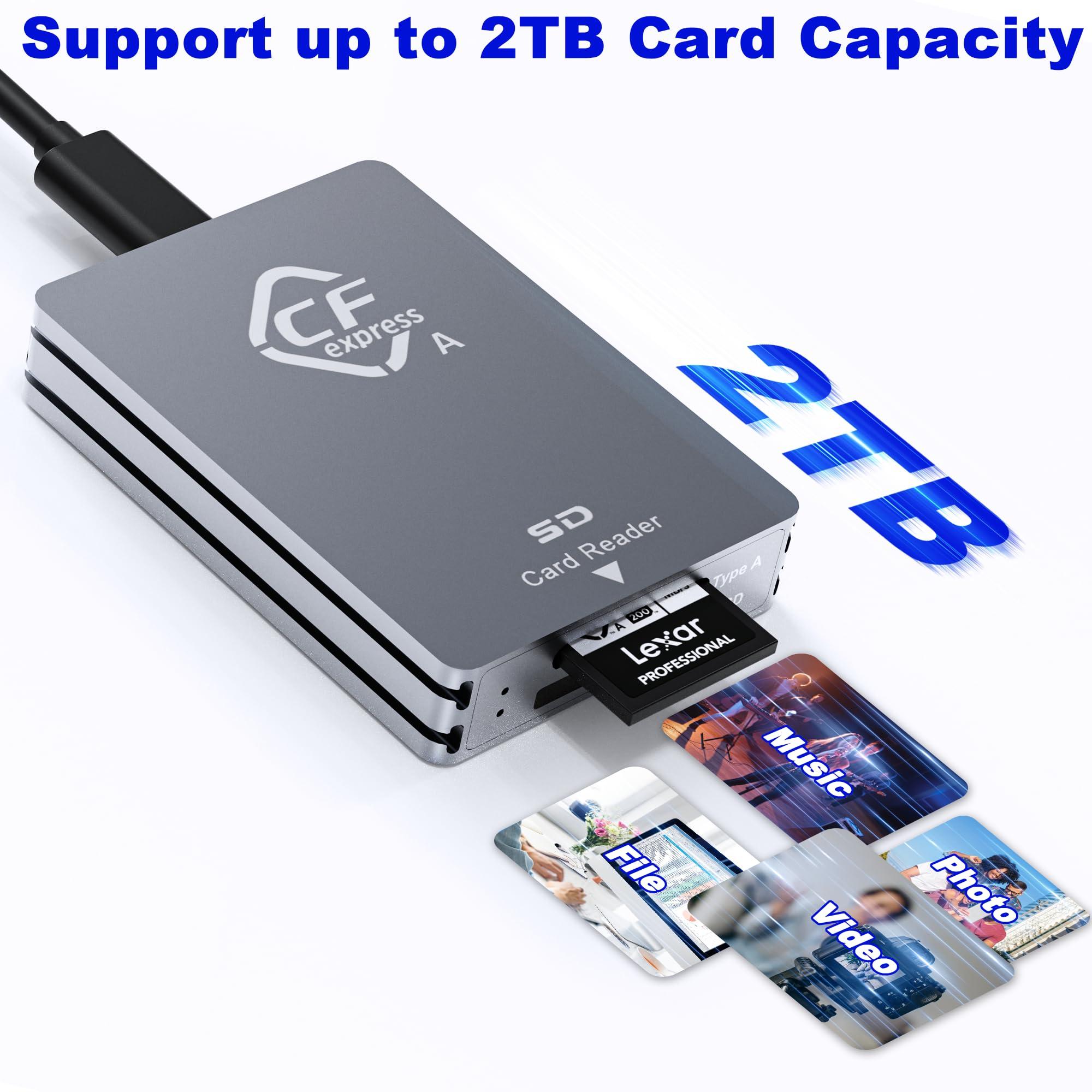 clickfish CFexpress Type A/SD Dual Slot Card Reader USB C, 10Gpbs USB3.2 Gen 2, Compatible with CFexpress Type A Card/SD Memory Card, Aluminum CFexpress Memory Card Adapter with USB C to USB C/USB A Cable