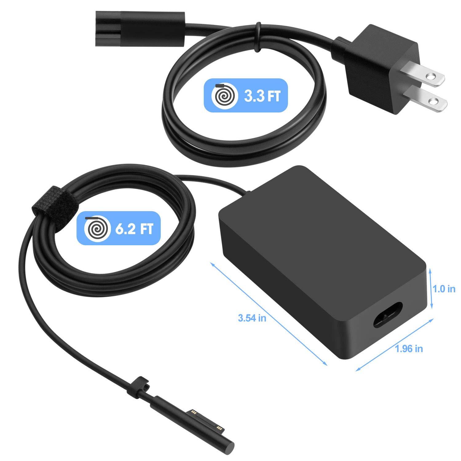 Ptioatns 65W Surface Pro Laptop Charger AC Adapter for Microsoft Surface Pro 3, 4, 5, 6, 7, 8, 9, 10, X, Surface Book 3, 2, 1, Windows Surface Laptop 6, 5, 4, 3, 2, 1, Surface Go Tablet, with 6.2ft Power Cord