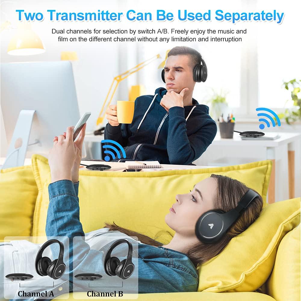 Ansee Wireless Headphones for TV Watching, Folding Over Ear Headphones with 2.4GHz RF Transmitter Support Optical RCA AUX, No Audio Delay, 100ft Wireless Range (Blackness)