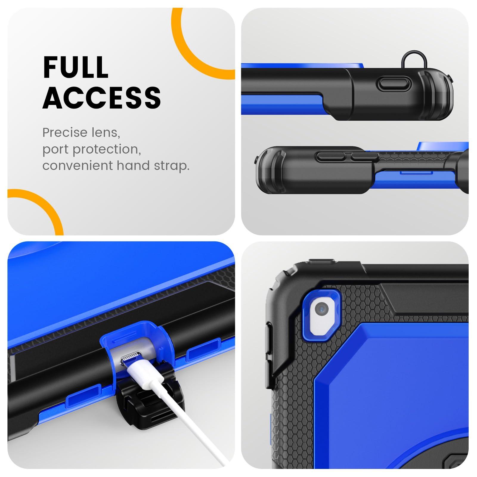 timecity Timecity Case for iPad 9th/ 8th/ 7th Generation 10.2 inch (Case for iPad 9/8/ 7 Gen): with Strong Protection, Screen Protector, Hand/Shoulder Strap, Rotating Stand, Pencil Holder - Dark Blue