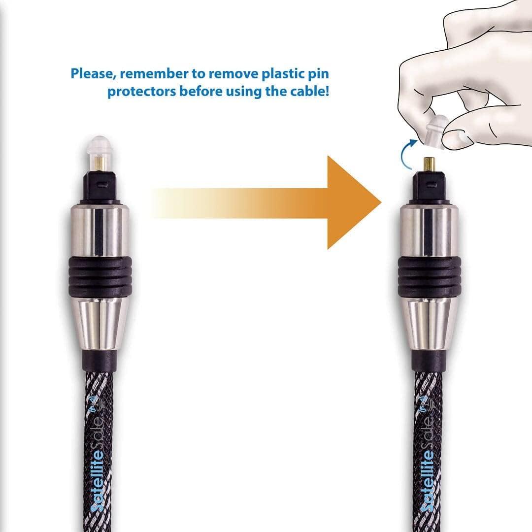 SatelliteSale SatelliteSale Digital Toslink SPDIF Audio Optical Fiber Cable Universal Wire Nylon Black/Silver Cord 15 feet